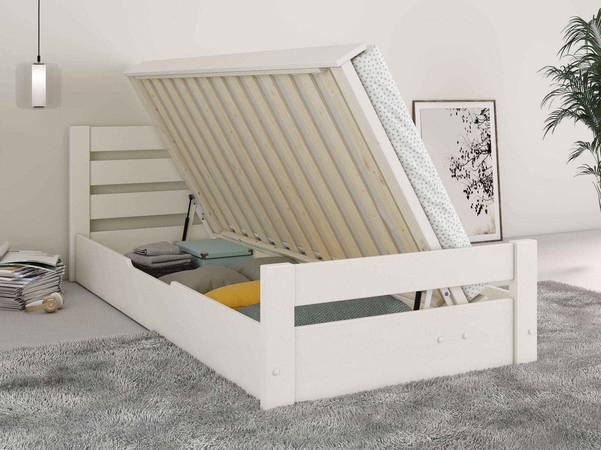 Lüttenhütt Massief houten ledikant GODJE , BESTSELLER, gecertificeerd massief hout (grenen) aan de zijkant te openen bedbox met veel opbergruimte, scandinavisch
