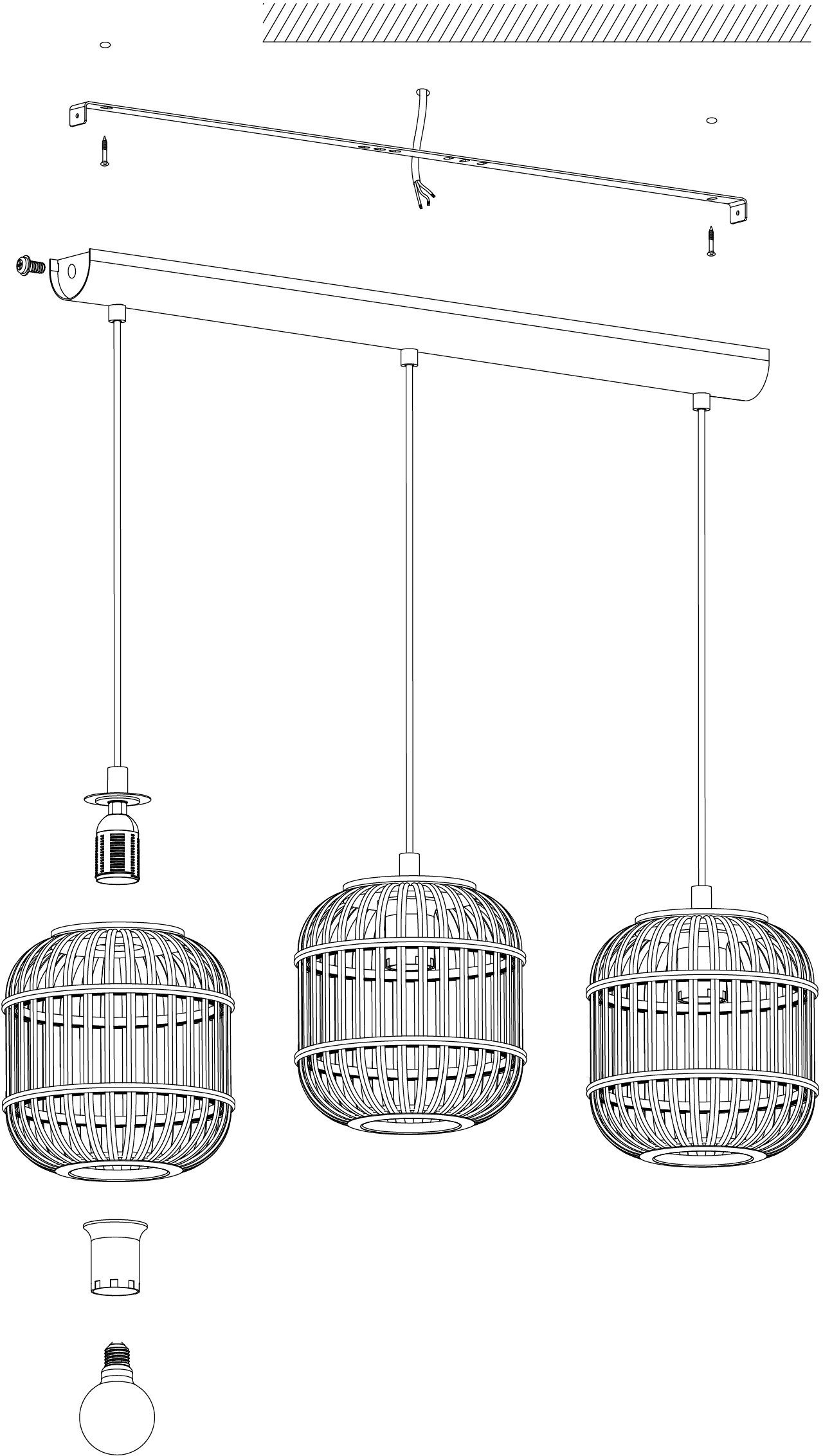EGLO Hanglamp BORDESLEY zwart / l91 x h110 x b21 cm / excl. 3x e27 (elk max. 28w) / eettafel