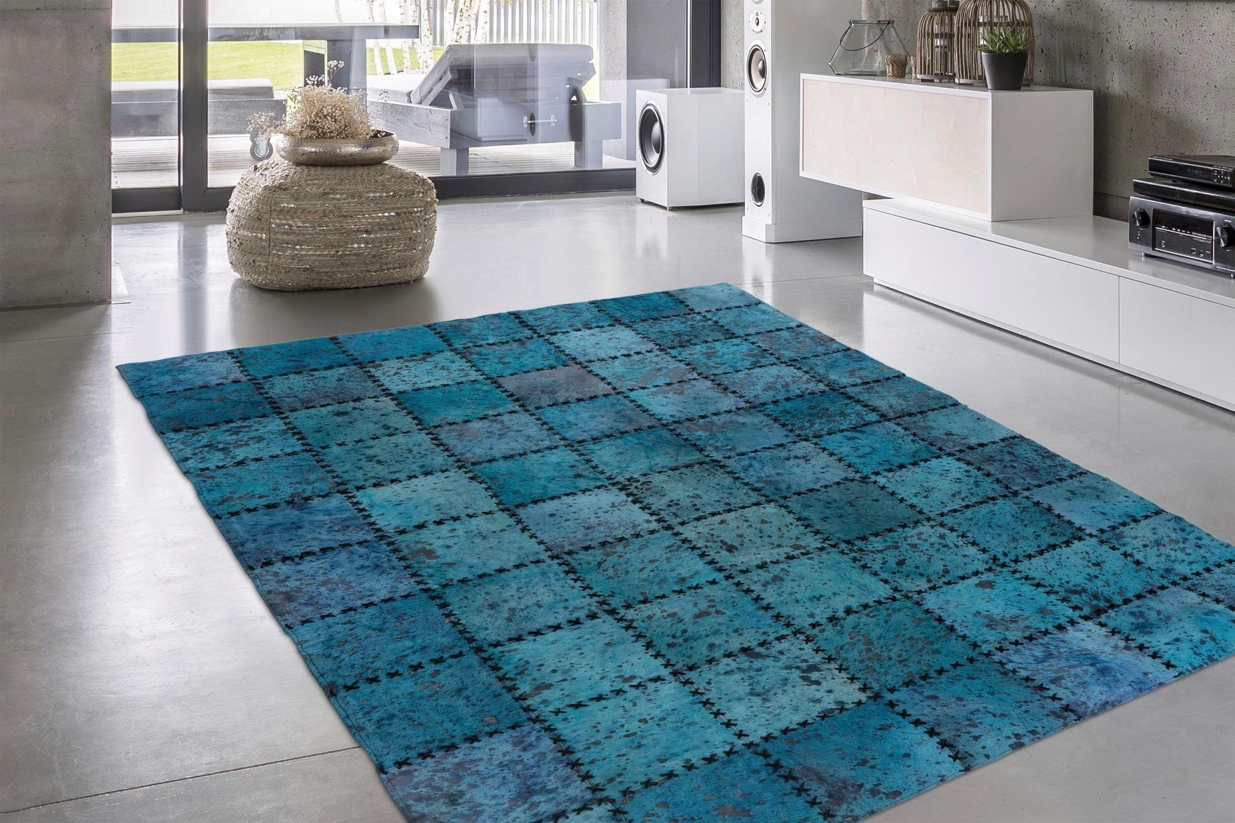 calo-deluxe Vachtvloerkleed Rankel 205 leren tapijt kleurige patchwork unieke stukken, echt rundsleder, woonkamer
