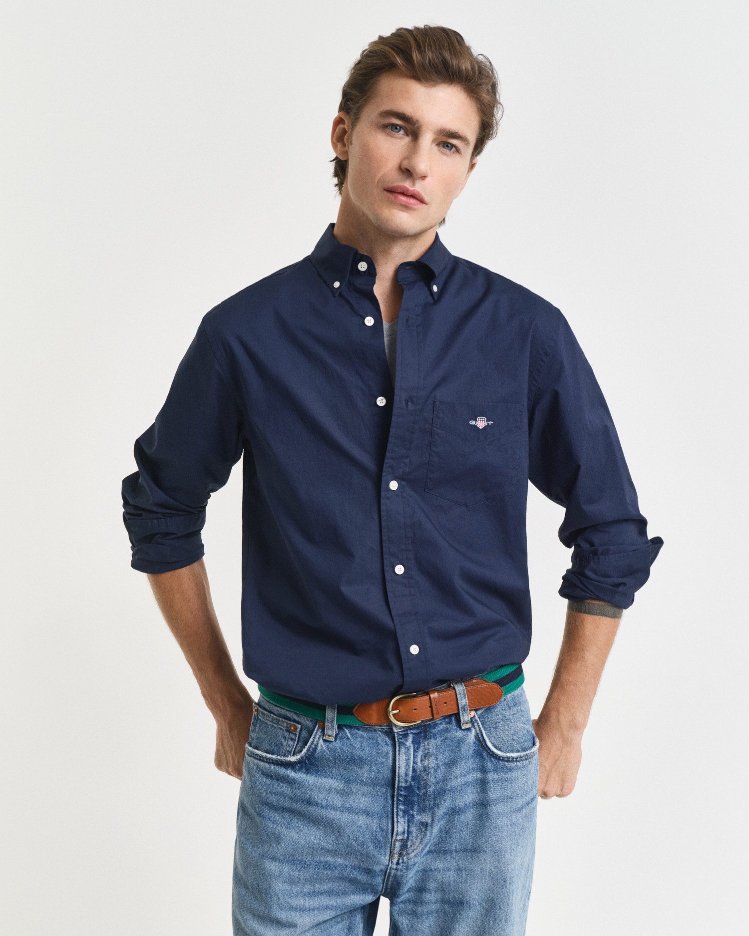 Gant Overhemd met lange mouwen Regular fit poplin overhemd licht slijtvast easy care