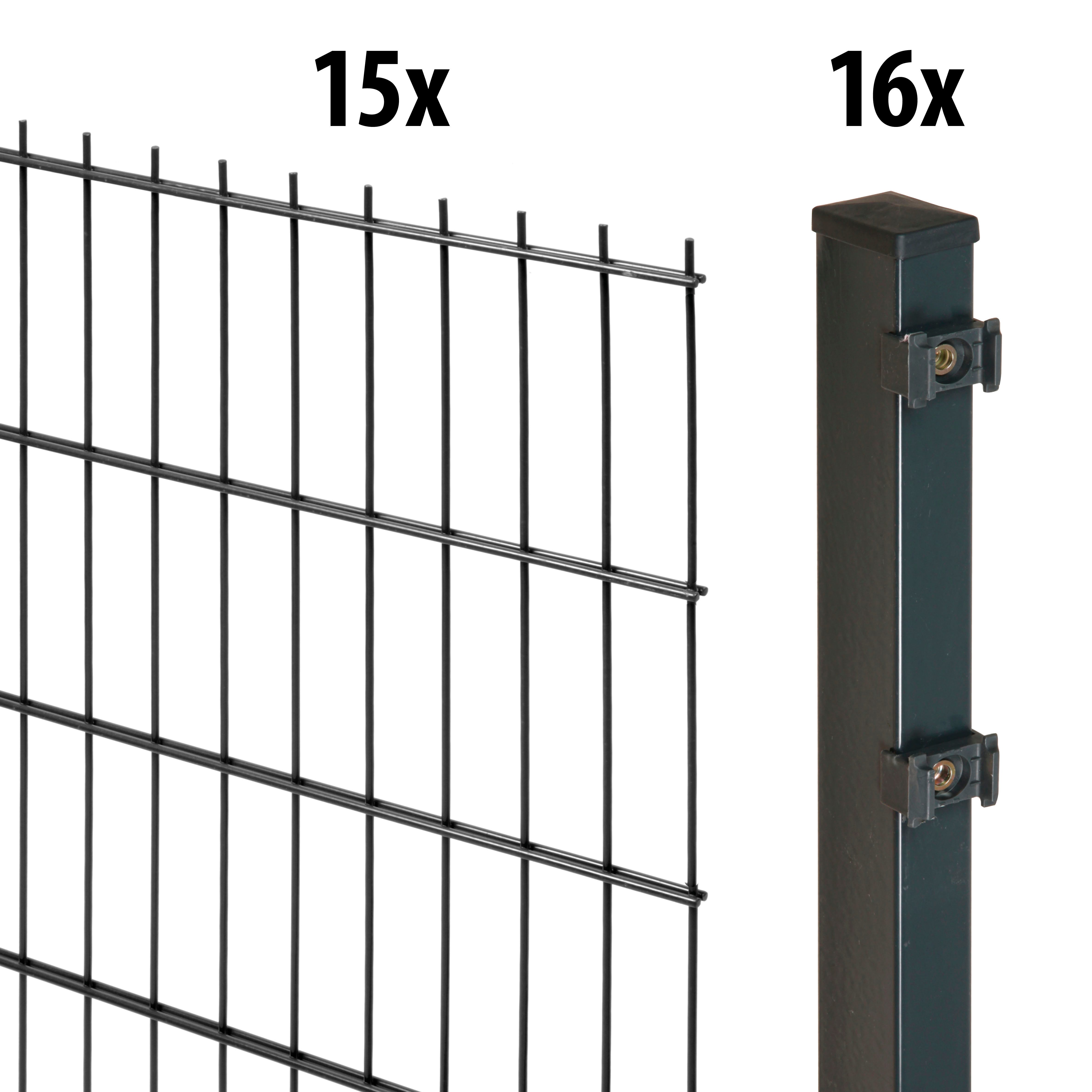 GARDEN 'N' MORE Dubbelstaafmat hekwerk Excellent 15 elementen voor 30 m, lxh: 200 x 83 cm, met 16 palen hekken zwart