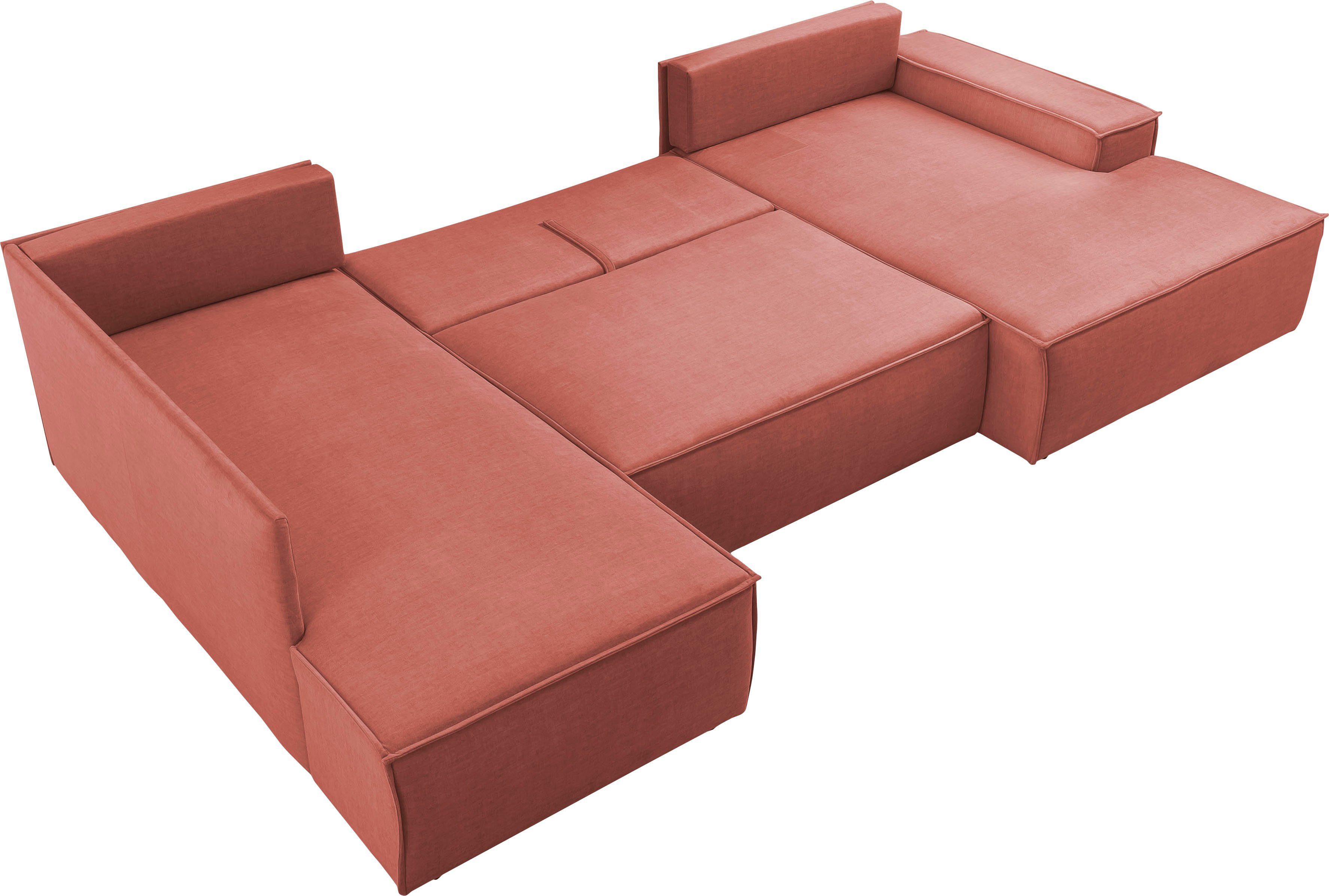 Home affaire Zithoek SHERWOOD 329 cm, U-vorm, slaapbank, Slaapfunctie met bedkist (194x139 cm), cord, vintage, fluweel