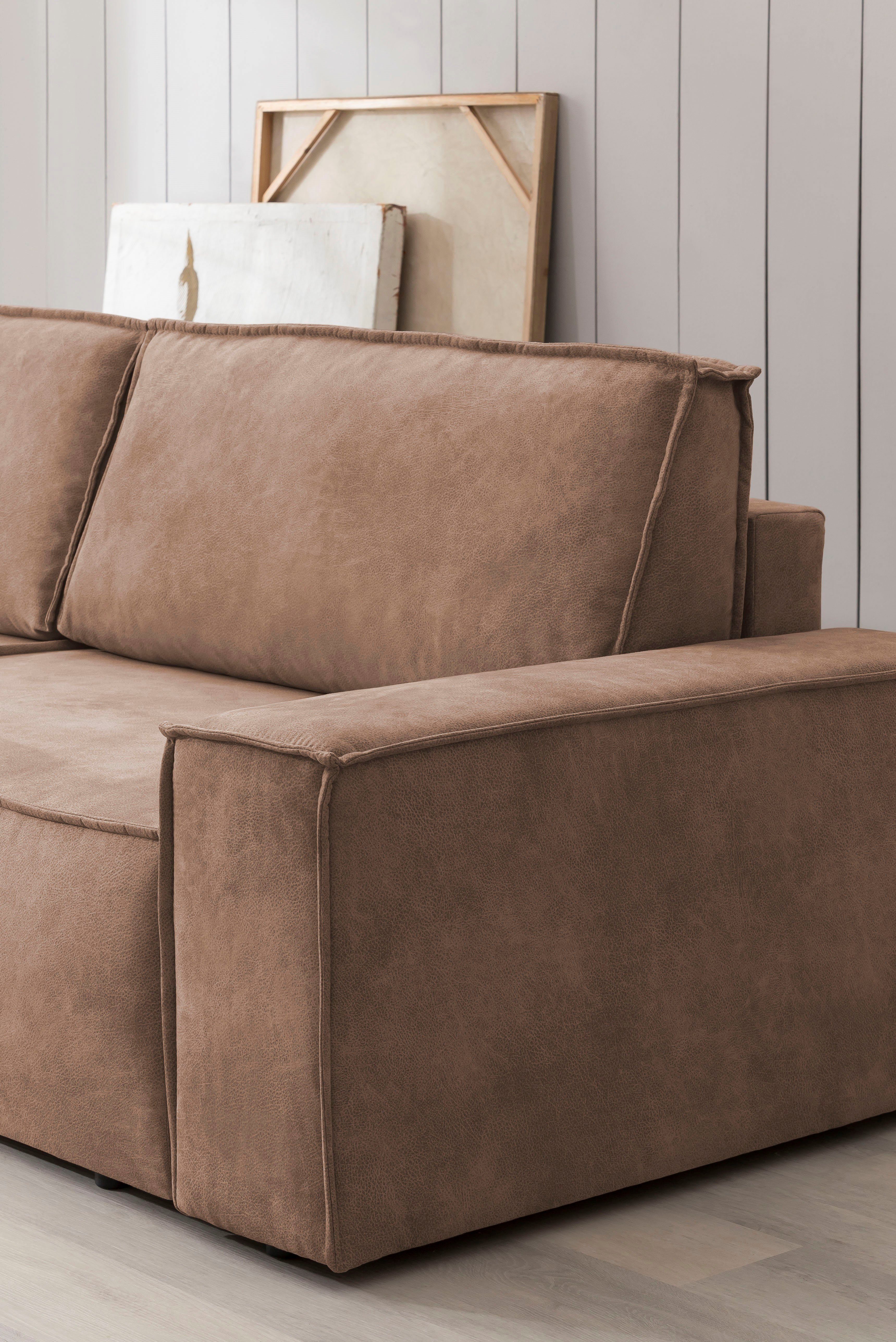 Home affaire Zithoek SHERWOOD 329 cm, U-vorm, slaapbank, Slaapfunctie met bedkist (194x139 cm), cord, vintage, fluweel