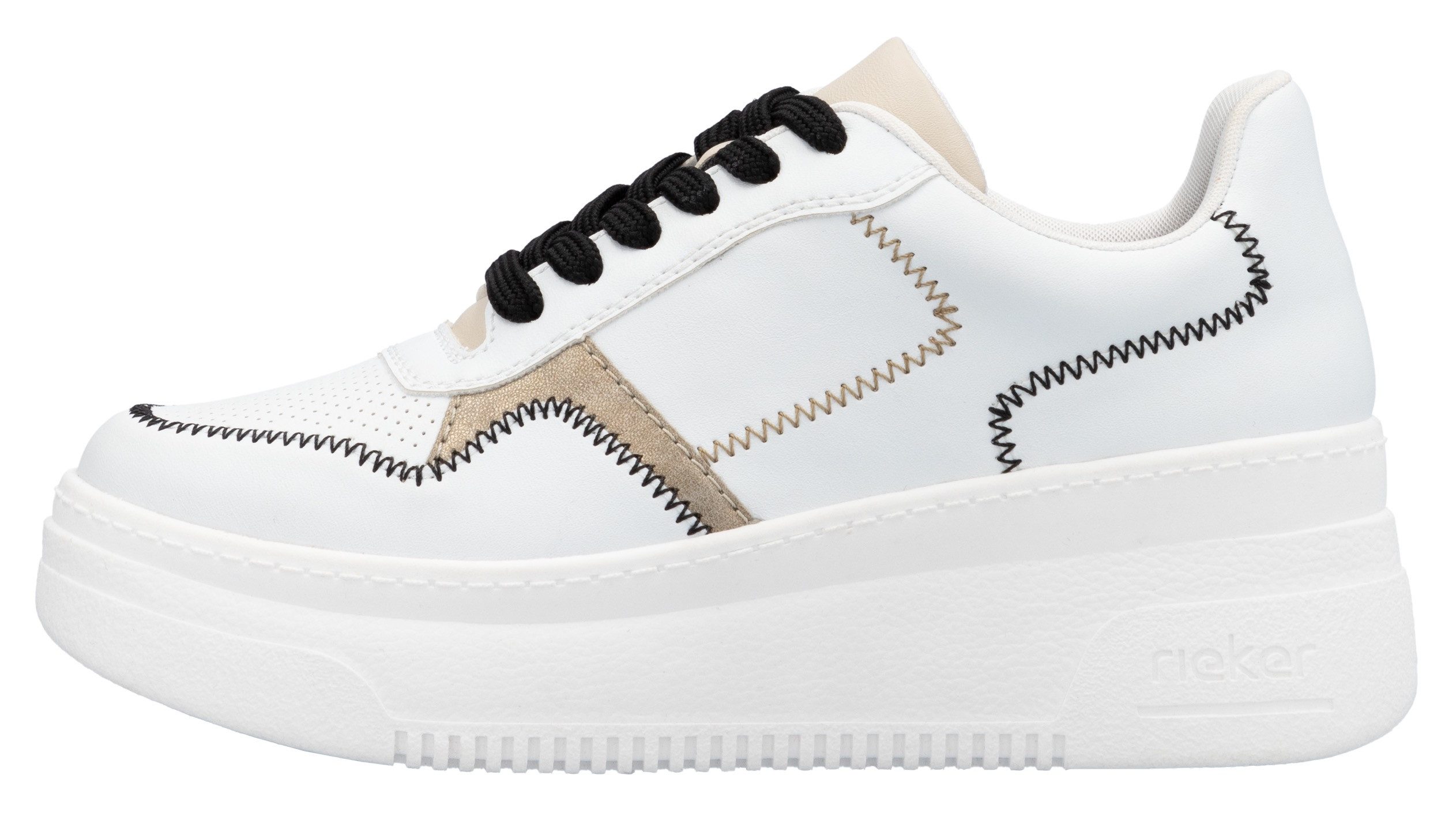 Rieker Plateausneakers , sleehak sneaker, veterschoen, lage schoen met modieuze contrastdetails