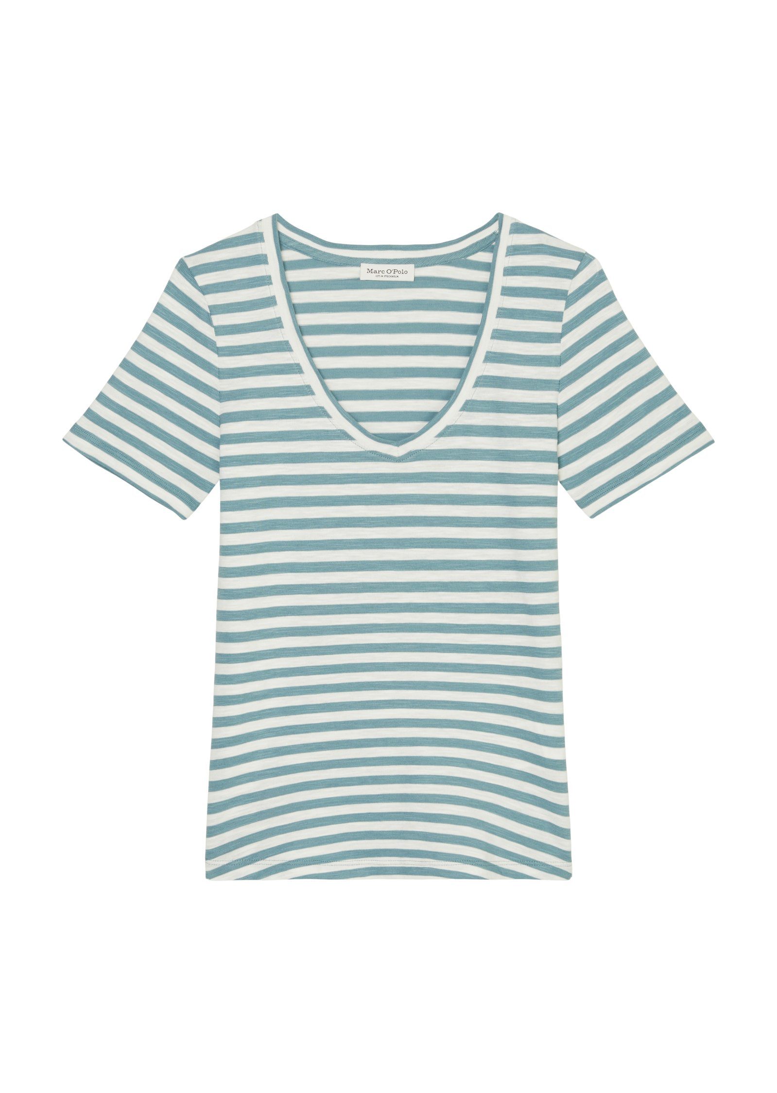 Marc O'Polo T-shirt afgeronde v-hals, losgebreide slub-jersey kwaliteit