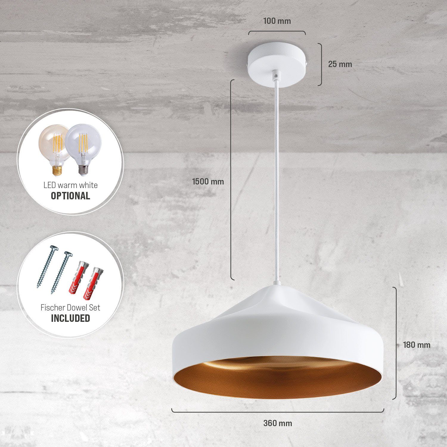 Paco Home Hanglamp HURLEY T Hanglamp eetkamer keukenlamp hangend Eettafellamp binnenin in goudkleur