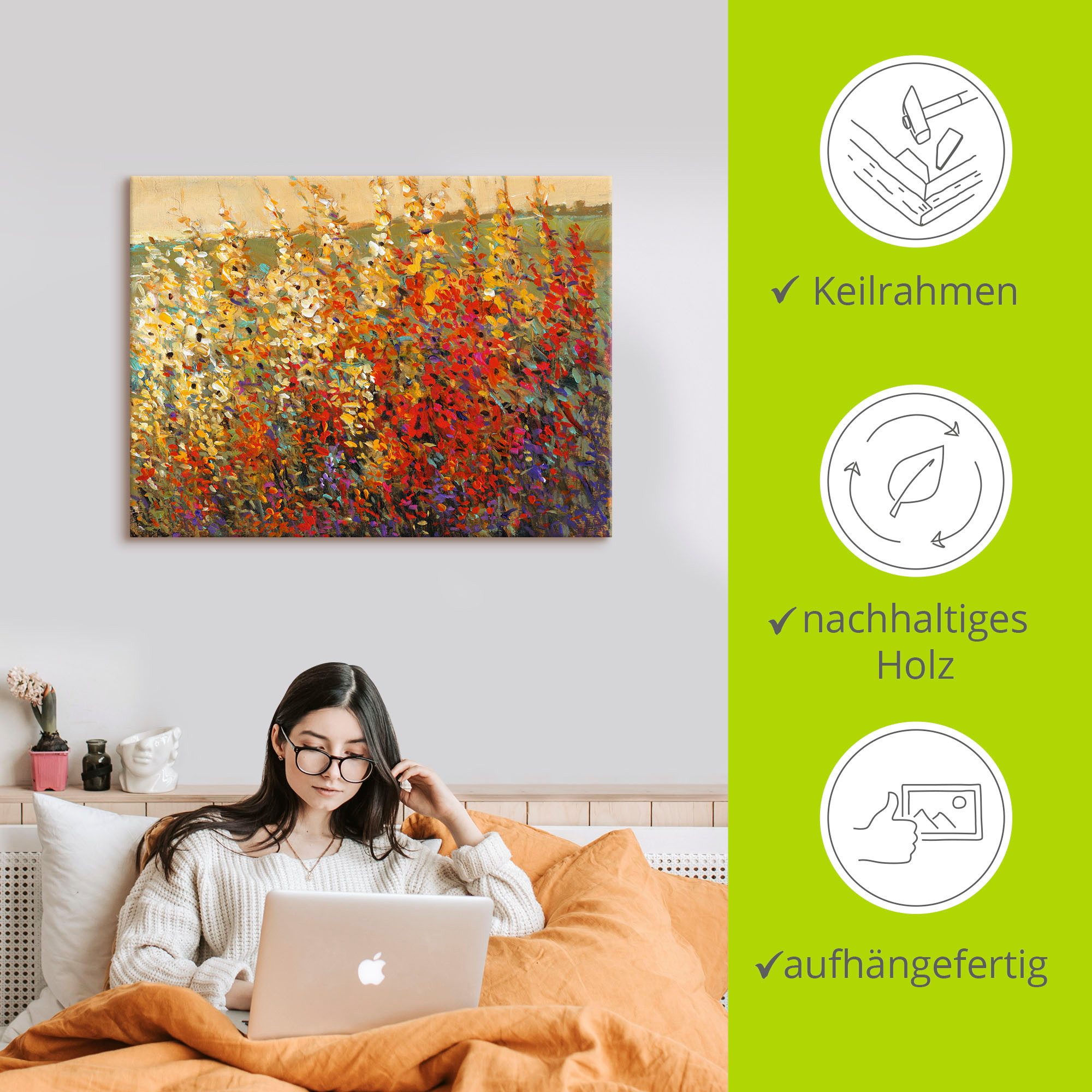 Artland Artprint op linnen Veld met herfstbloemen I gespannen op een spieraam