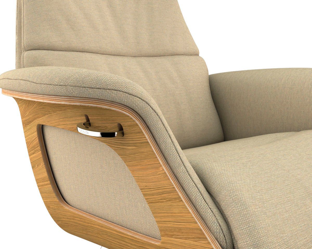 FLEXLUX Relaxfauteuil Clement relaxstoel, gestoffeerde stoel, ligstoel, TV-stoel, Rug- & hoofdverstelling, draaibaar, armleuning eiken, voet aluminium