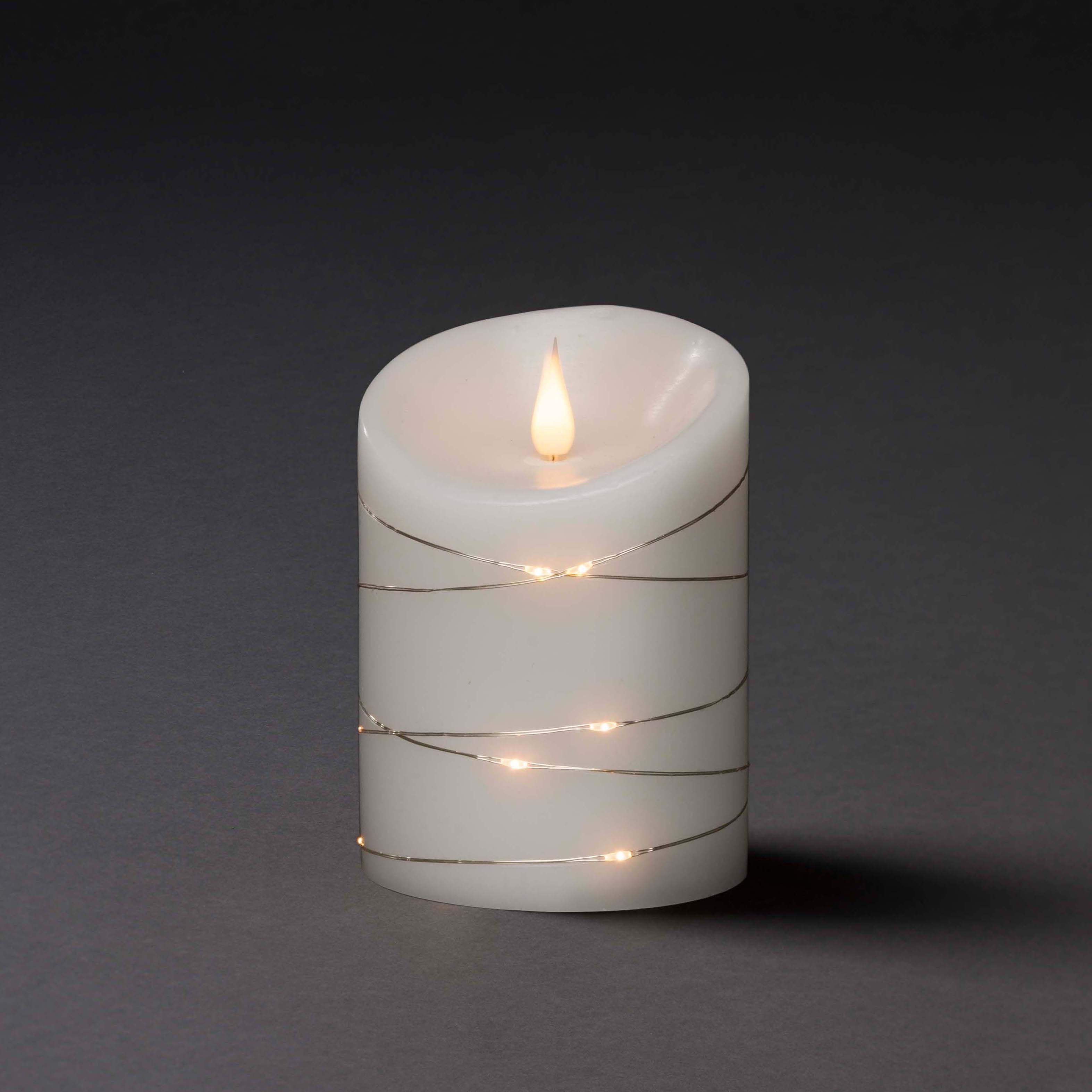 KONSTSMIDE Led-kaars Kerst versiering Ledkaars van echte was, wit, met 3D vlam en zilverkleur. Draad omwikkeld (1-delig)
