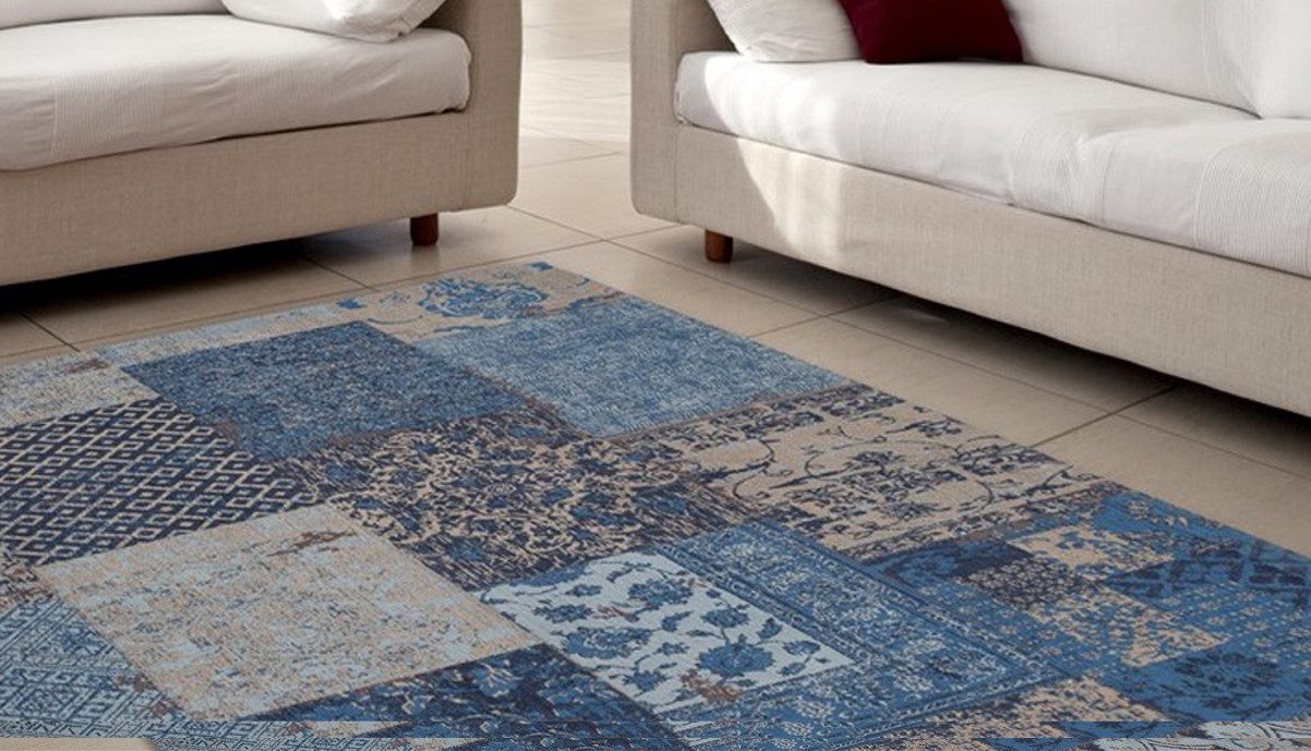 calo-deluxe Vloerkleed Kefes 250 puur katoen, woonkamer moderne vloerkleden maat 200 cm x 290 cm x 8 mm blauw