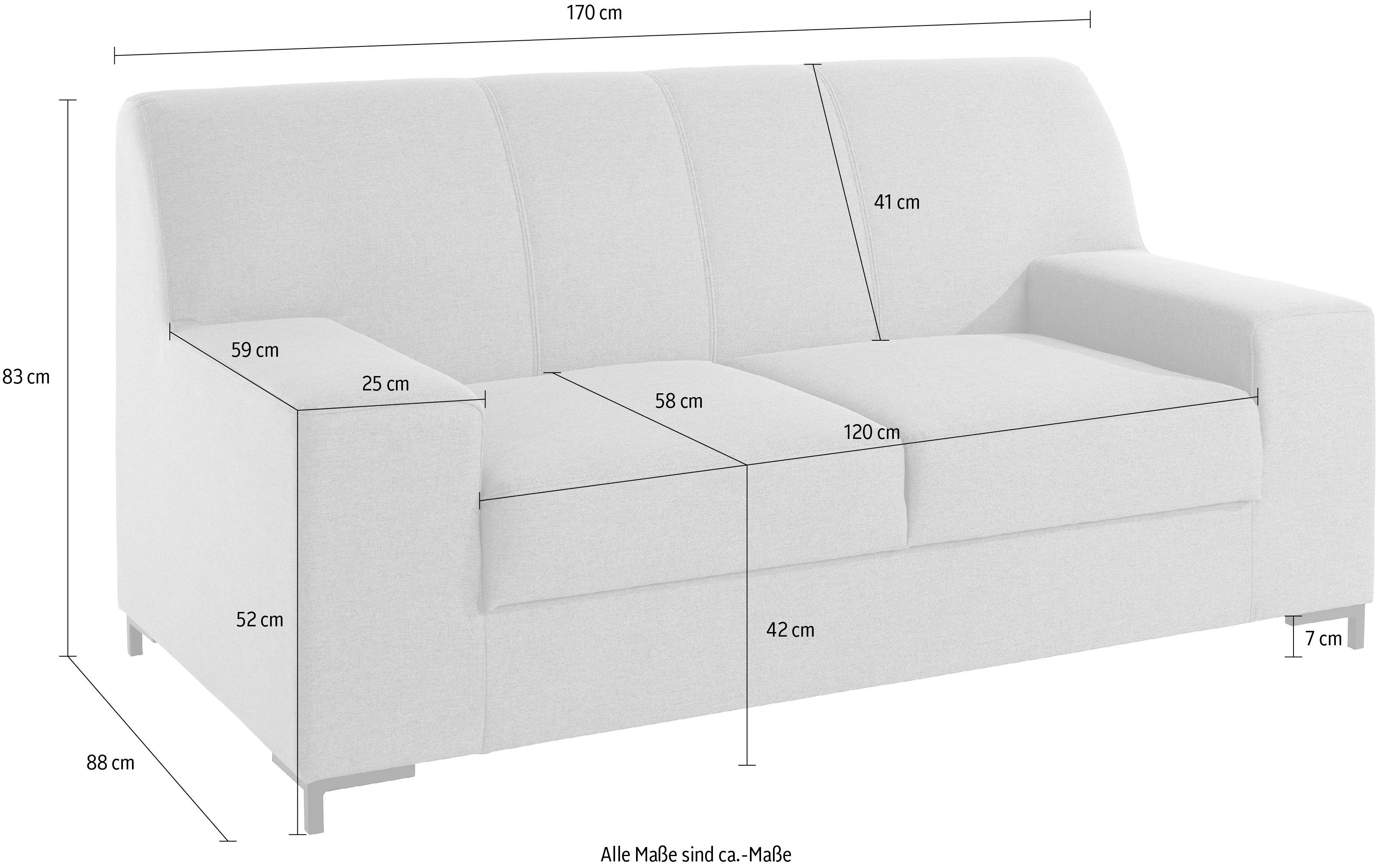 DOMO collection 2-zitsbank Ledas kubisch en comfortabel, platte armleuningen, elegante voet,