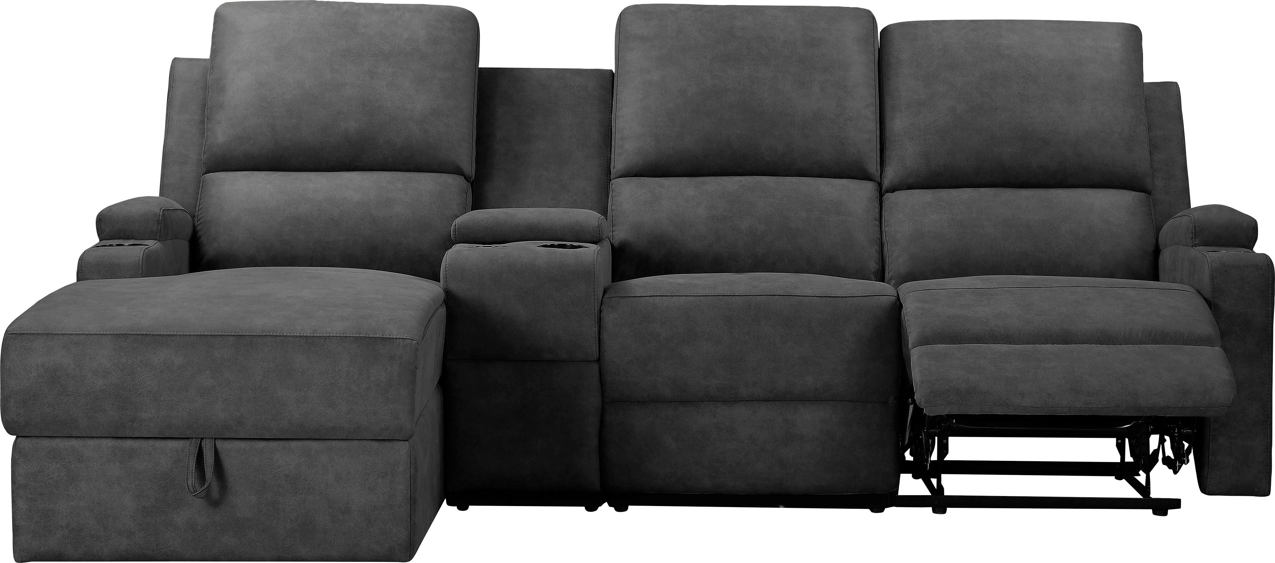 Home affaire Hoekbank Napori multimediabank, 3 bioscoopstoelen XXL, L-model, Bioscoopbank met relaxfunctie, bekerhouder, opbergvak en opbergbox