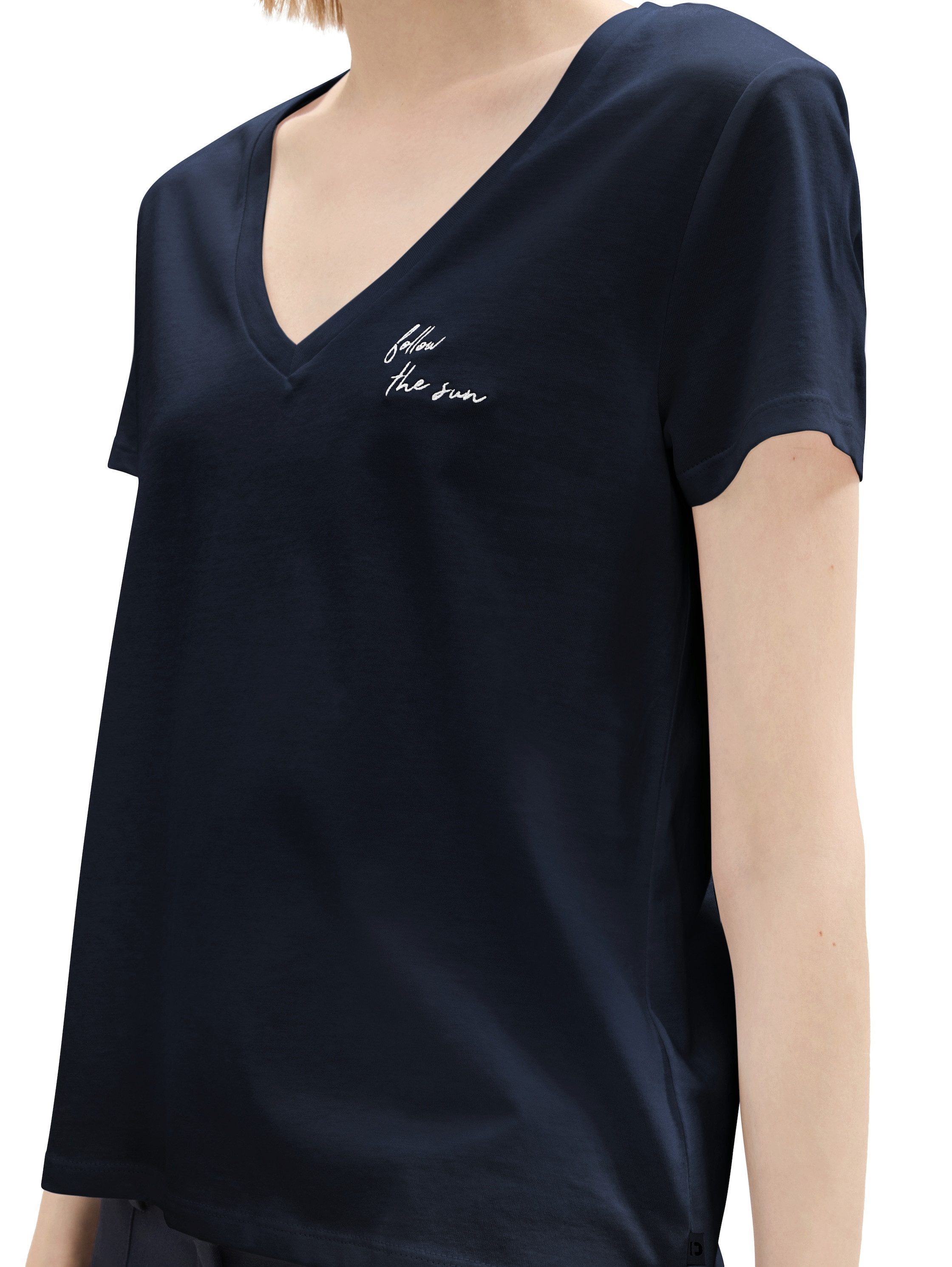 Tom Tailor Denim Shirt met V-hals met statement-prints (set, 2-delig)