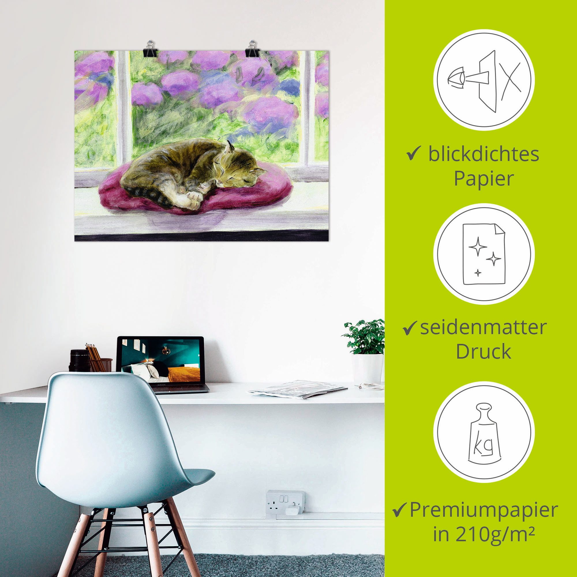 Artland Artprint Kat op vensterbank in tuin als poster, muursticker in verschillende maten