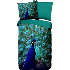 pure luxury collection tweezijdig te gebruiken overtrekset peacock met pauw (2-delig) groen