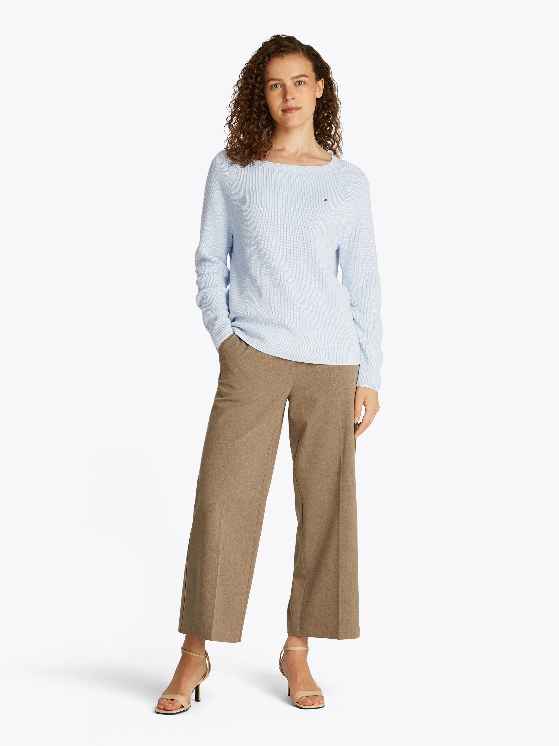 Tommy Hilfiger Gebreide trui CO CARDI FINE GG LS BOAT-NK SWT met raglanmouwen, logo-borduursel