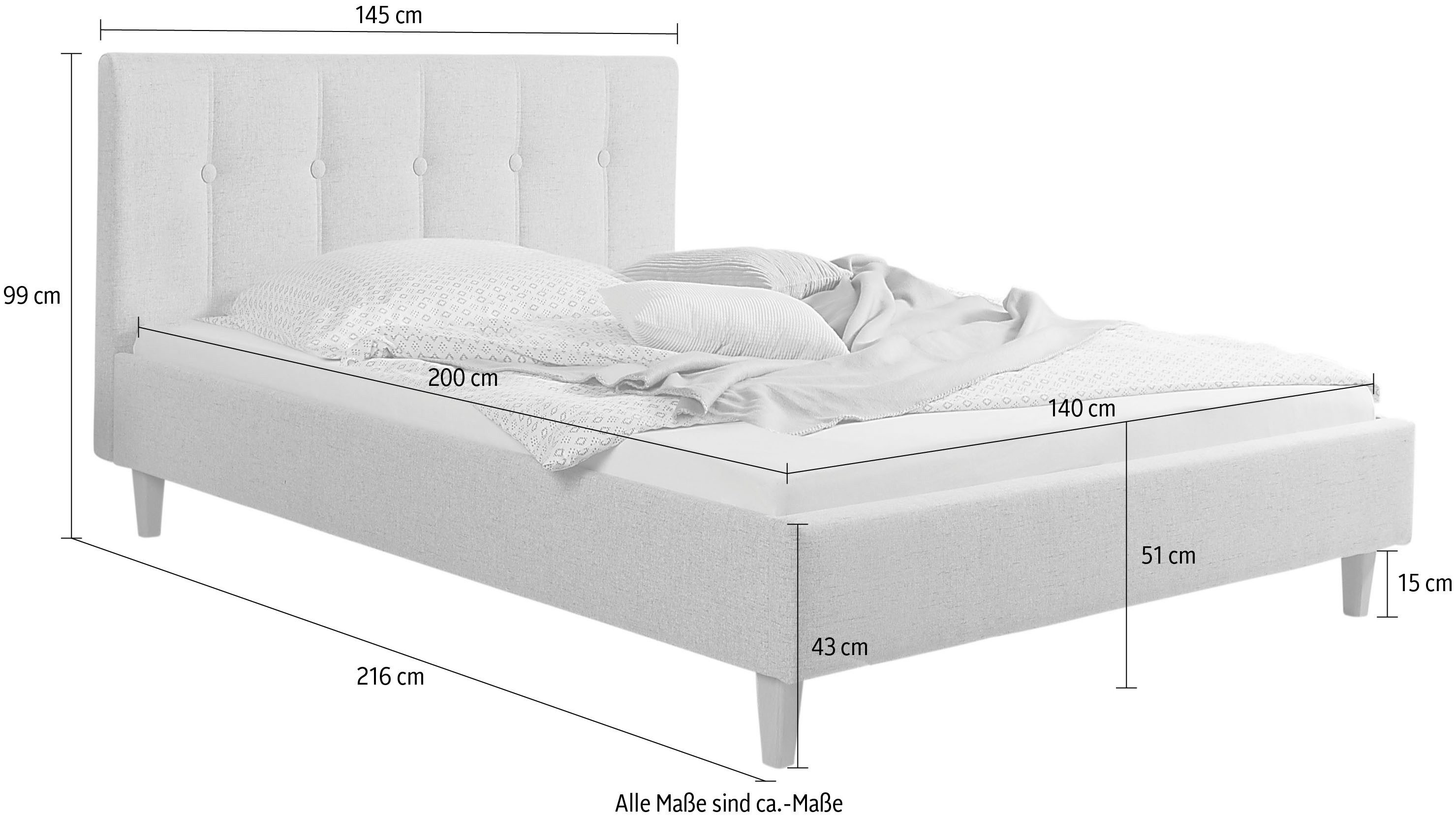 Maintal Gestoffeerd bed Leesburg Zijkanten van het bed zelf te monteren, zonder bedkist