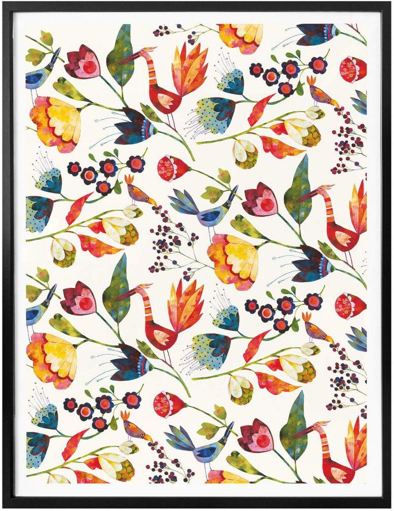 Wall-Art Poster Sprookje artprints bloemen en vogels (1 stuk)