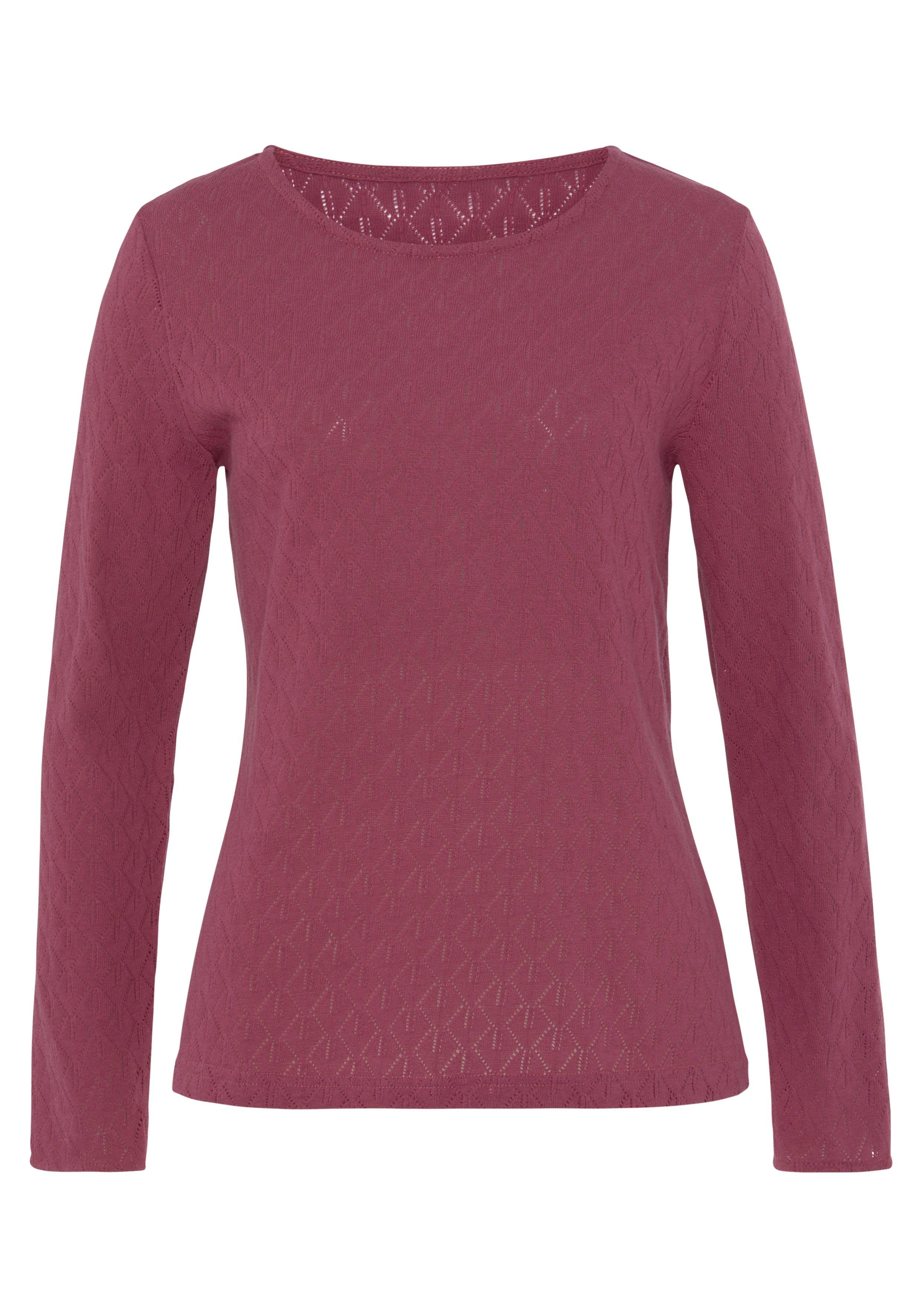 Vivance Shirt met lange mouwen Met modieus ajourpatroon (2-delig, Set van 2)