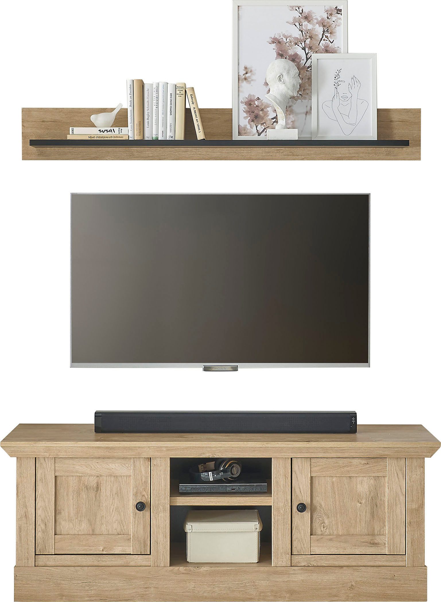 Home affaire Wandmeubel Cornwall, opbouwwand in landelijke stijl, woonkamer-set, eiken decor (set, 2-delig)