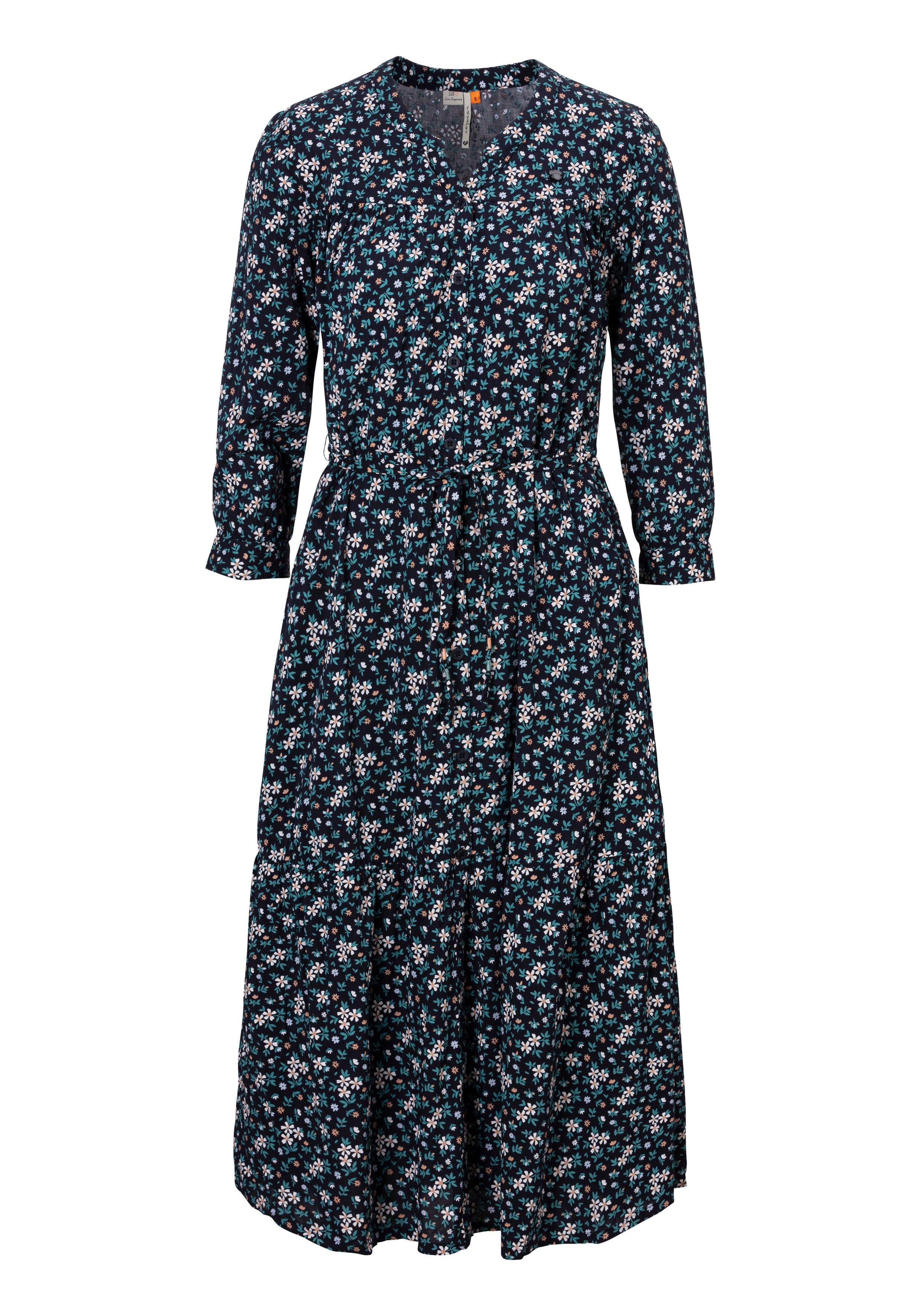 Ragwear Zomerjurk MEVE met alloverdruk, taille-bindceintuur en knoopsluiting
