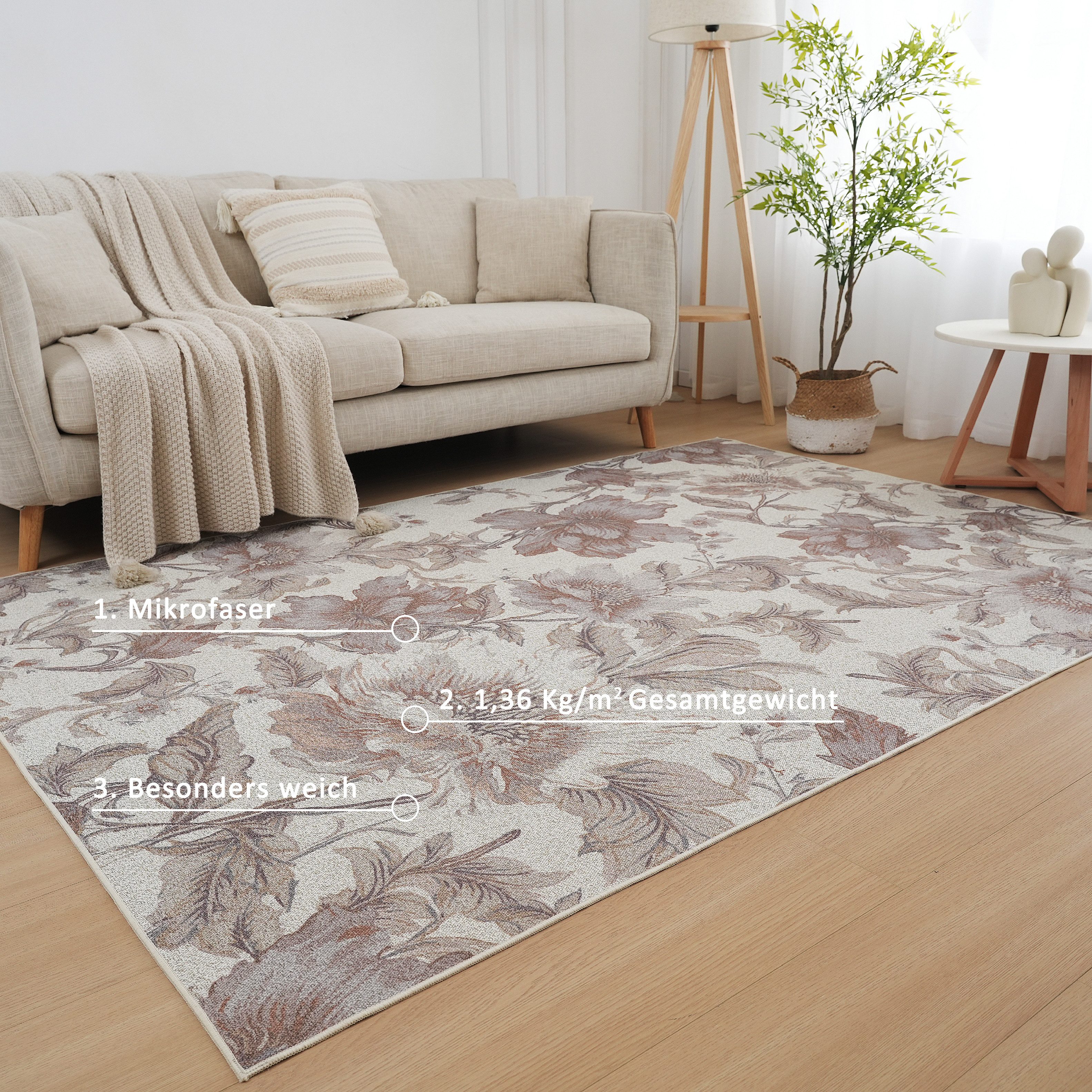 Guido Maria Kretschmer Home&Living Vloerkleed Toulon Bloemen ontwerp, woonkamer, slaapkamer, eetkamer, wasbaar
