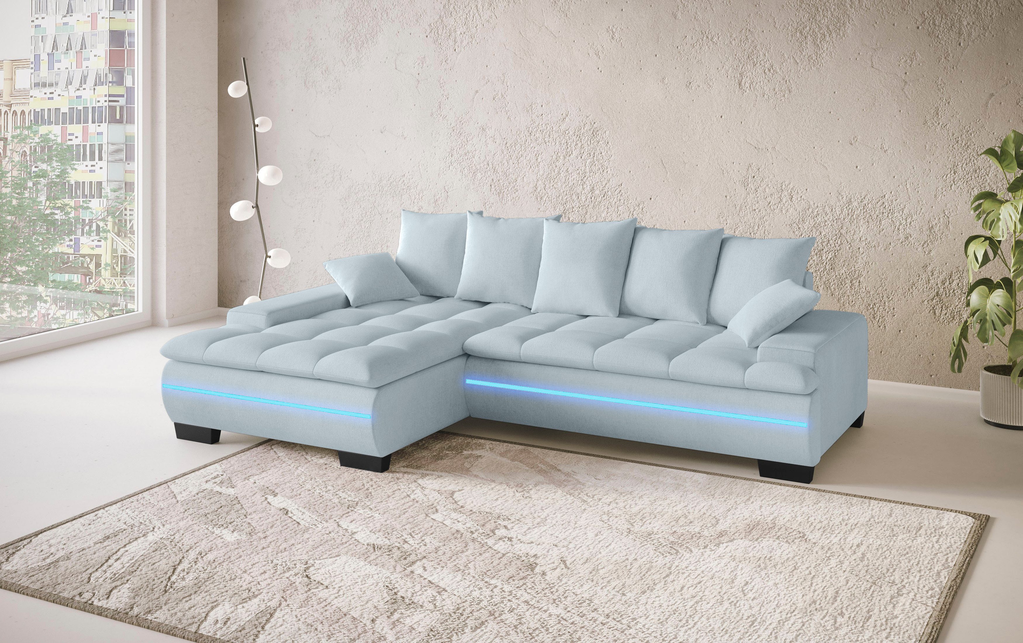 Mr. Couch Hoekbank Haiti II, L-vorm RGB-LED verlichting, koudschuim, optioneel met bed, bedlade