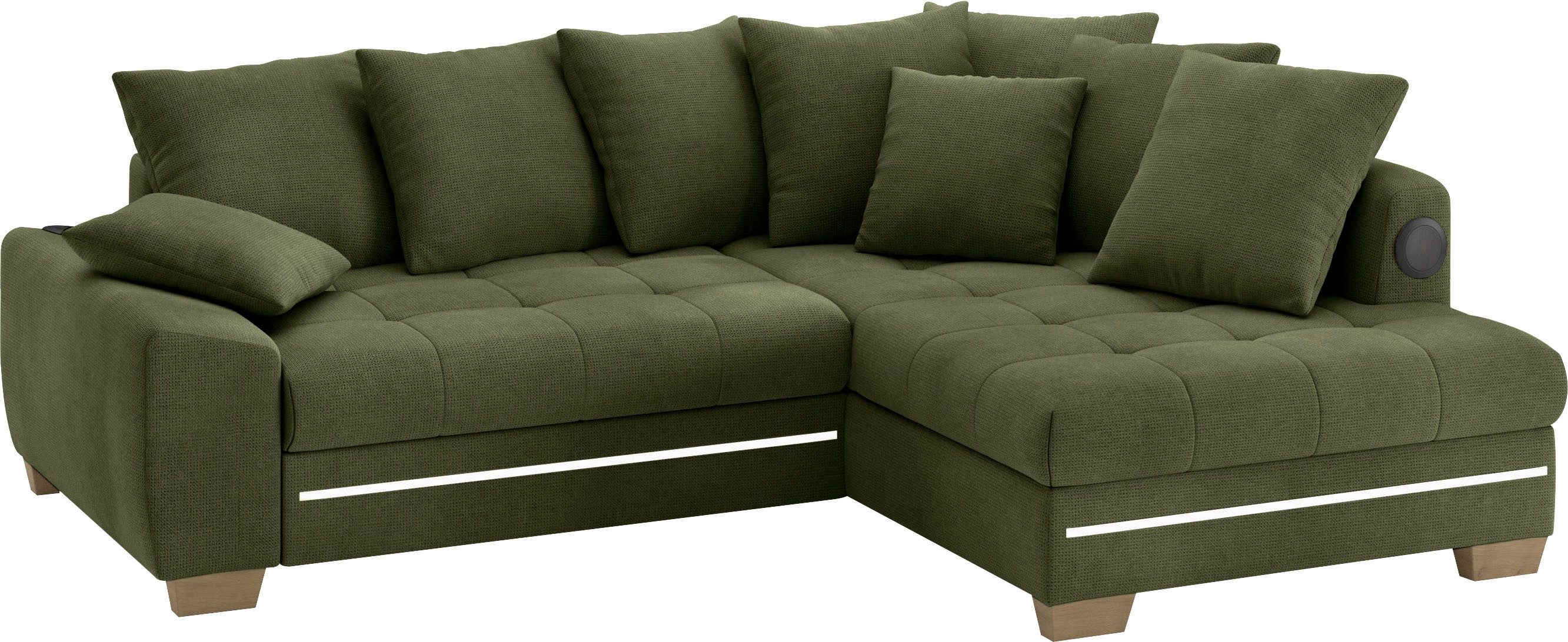 Mr. Couch Hoekbank Nikita II, L-vorm met koudschuim, rgb-led, geluidssysteem, optioneel met bed, bedlade groen, hoekbanken