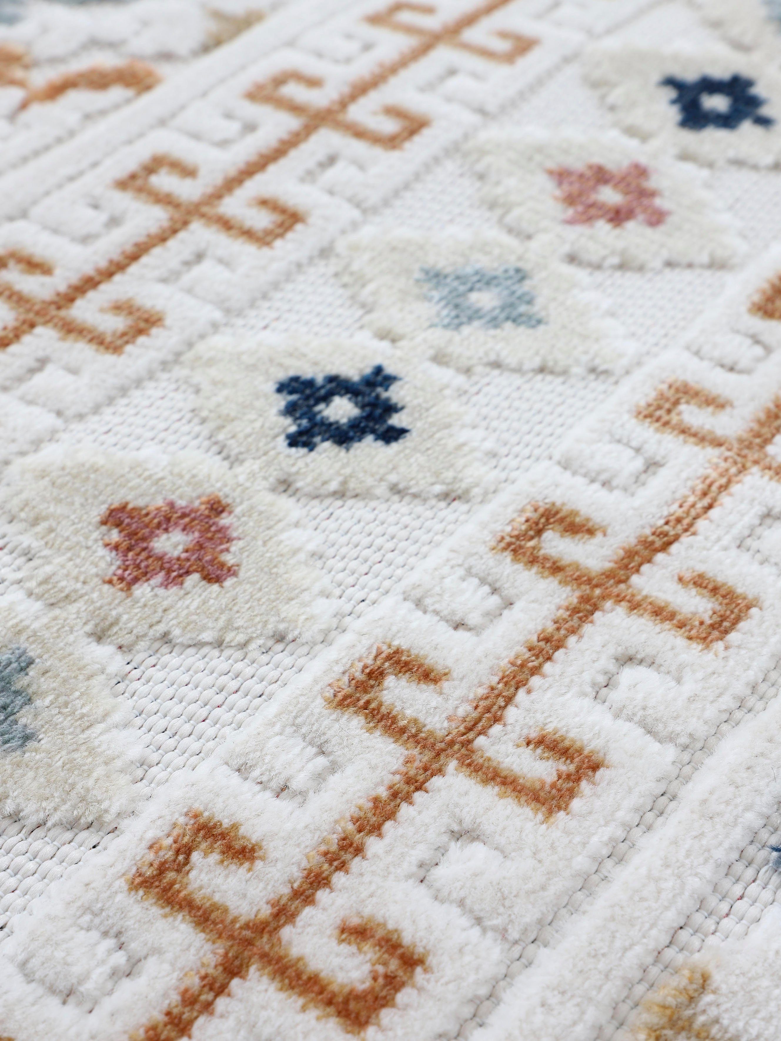 carpetfine Vloerkleed Deja 103 robust vlakweefsel, motief - florale palmbladeren, hoog-laag effect