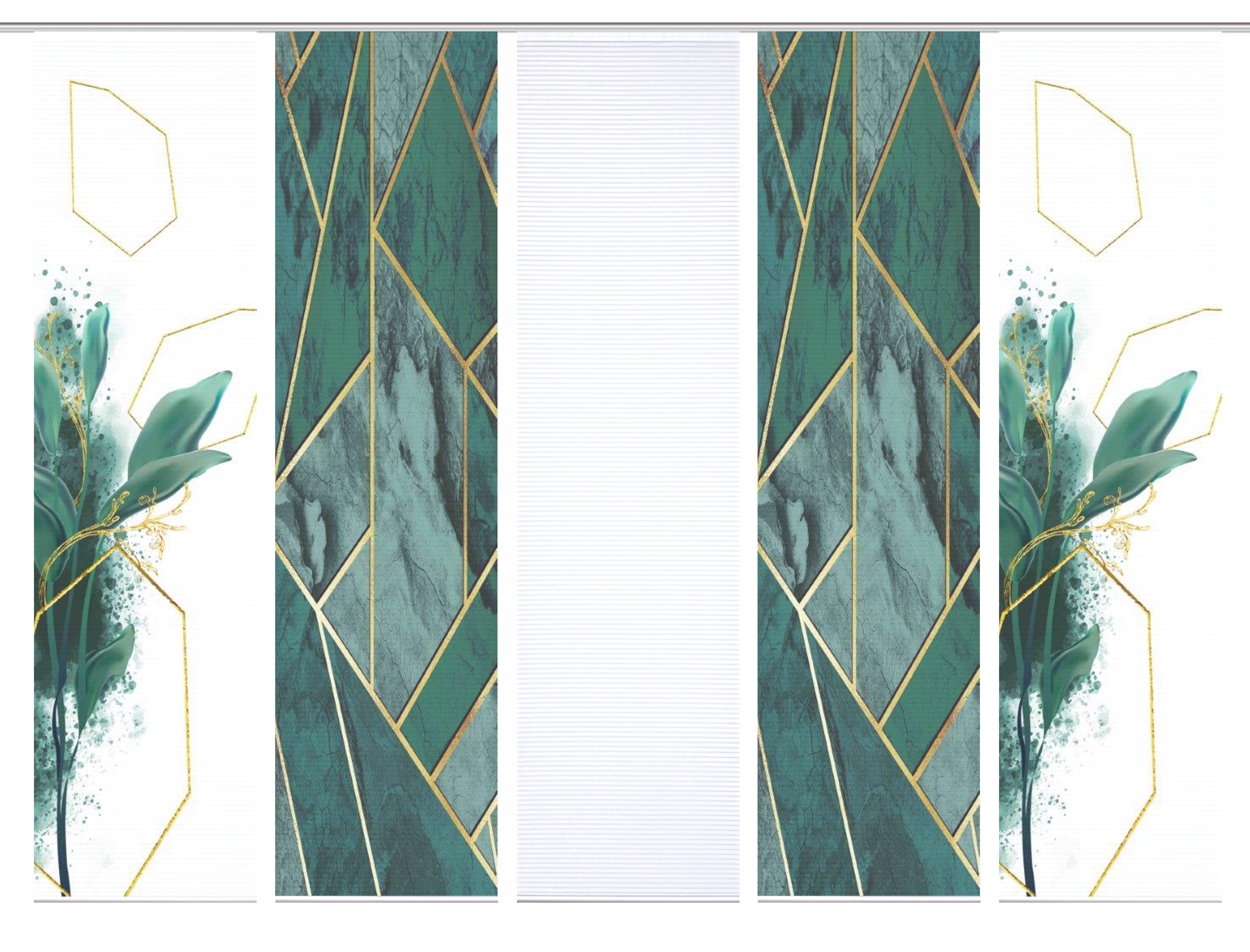 HOME in green Paneelgordijn Signum SET DIGITALE PRINT, BAMBOELOOK GERECYCLED (5 stuks)