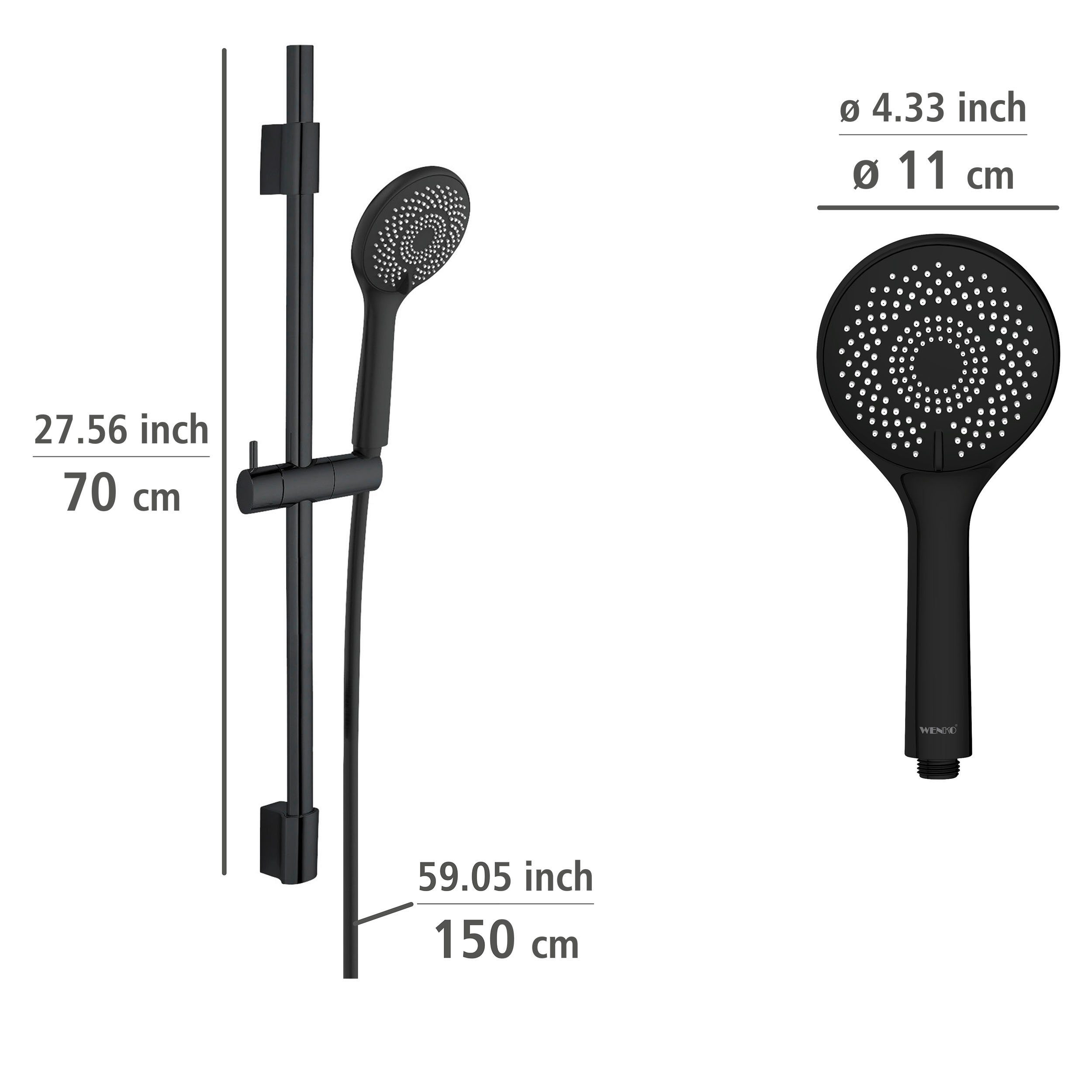 WENKO Douchestang-set Watersaving Zwart, lengte van de stang: 70 cm