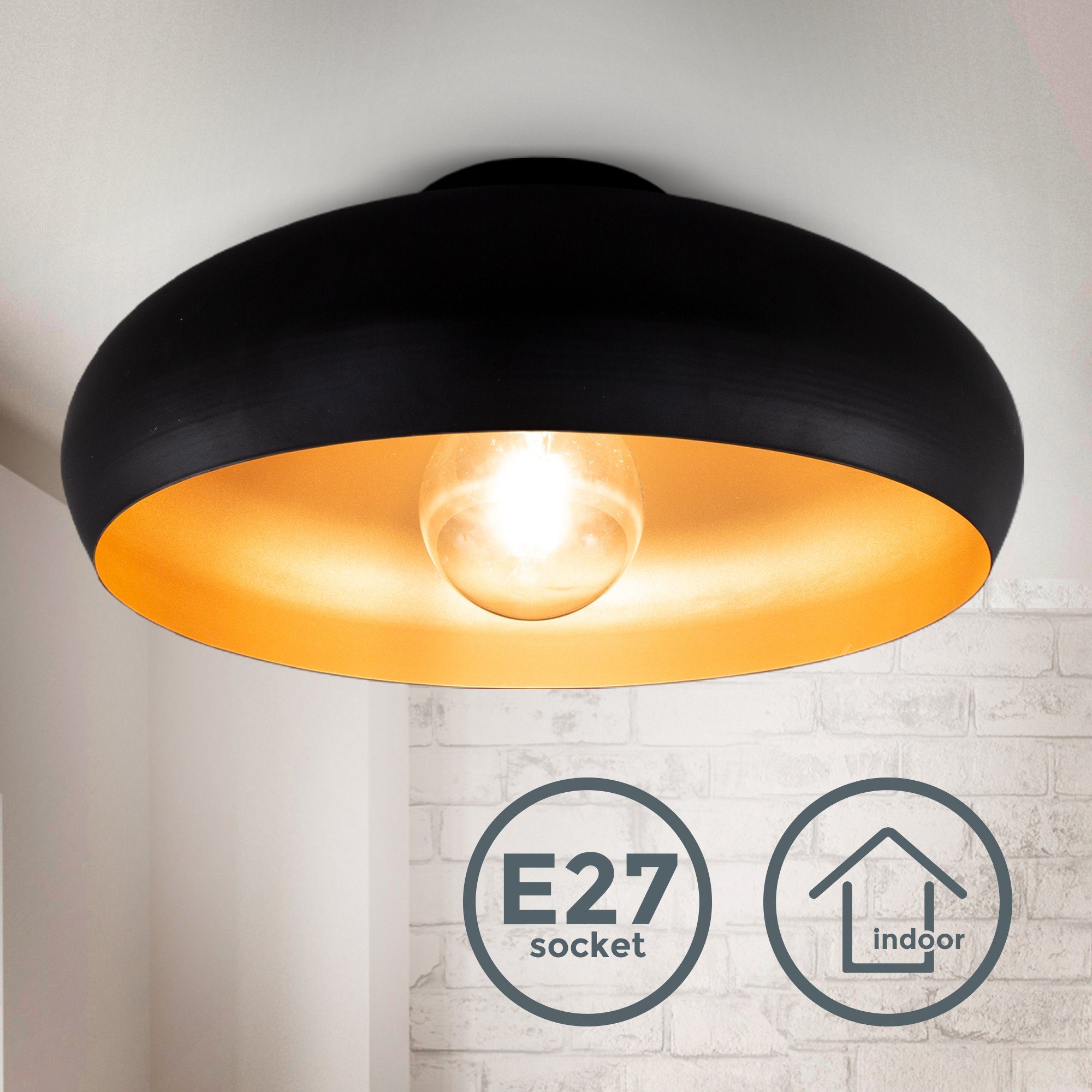 B.K.Licht Plafondlamp LED plafondlamp retro zwart-goud woonkamer gang slaapkamer E27