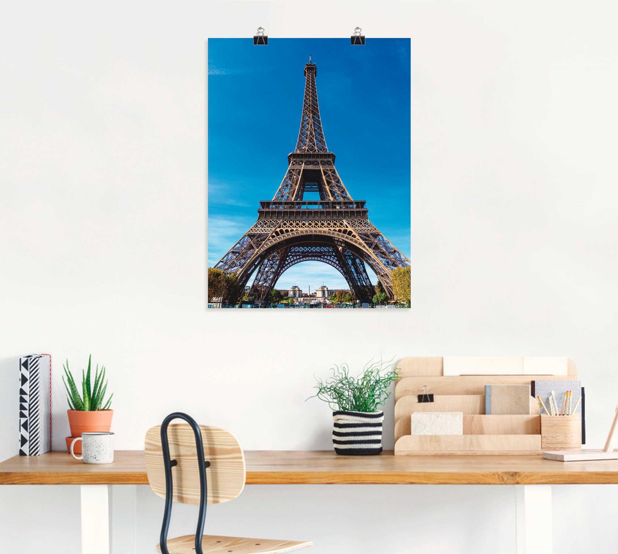 Artland Poster Blik op de Eiffeltoren in Parijs II als artprint van aluminium, artprint op linnen, muursticker of poster in verschillende maten