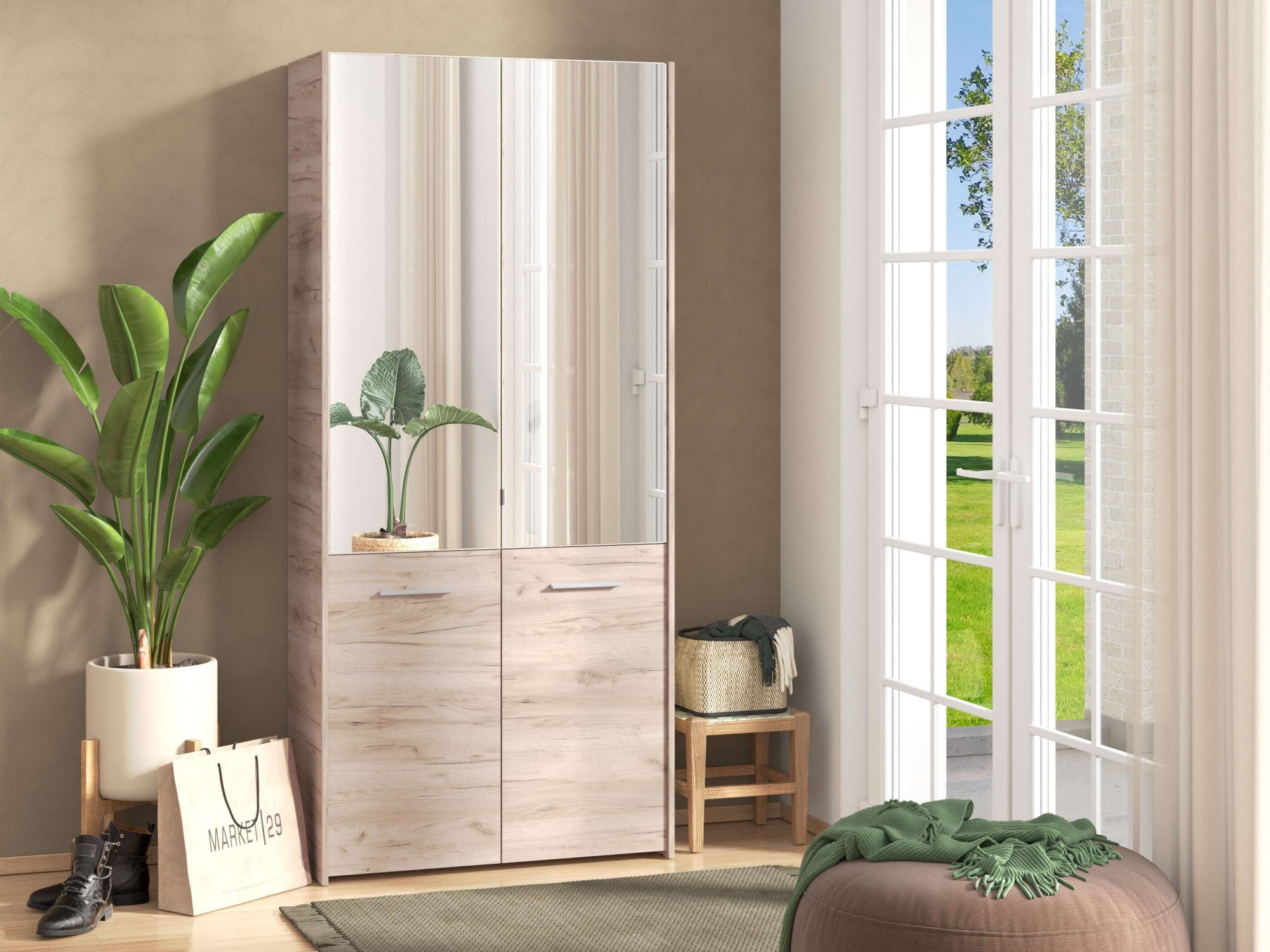 INOSIGN Schoenenkast Menorca schoenenkast, opslagkast, schoenenrek, breedte 90 cm met vier deuren, in moderne en elegante kleuren, met twee spiegels