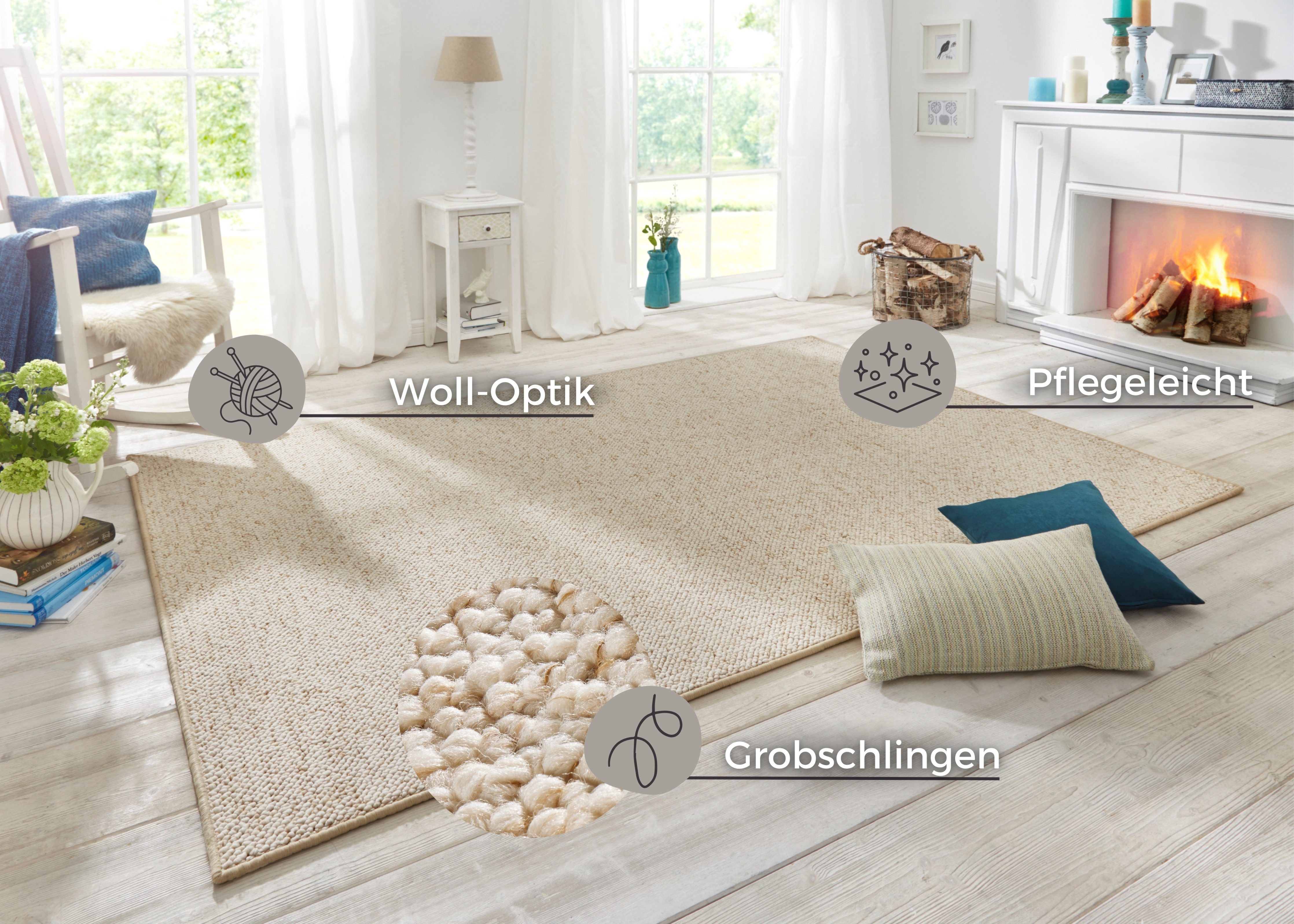 HANSE Home Vloerkleed Wolly 2 Vlakweefsel, loper, Scandi, wol-look, eetkamer, woonkamer, gang