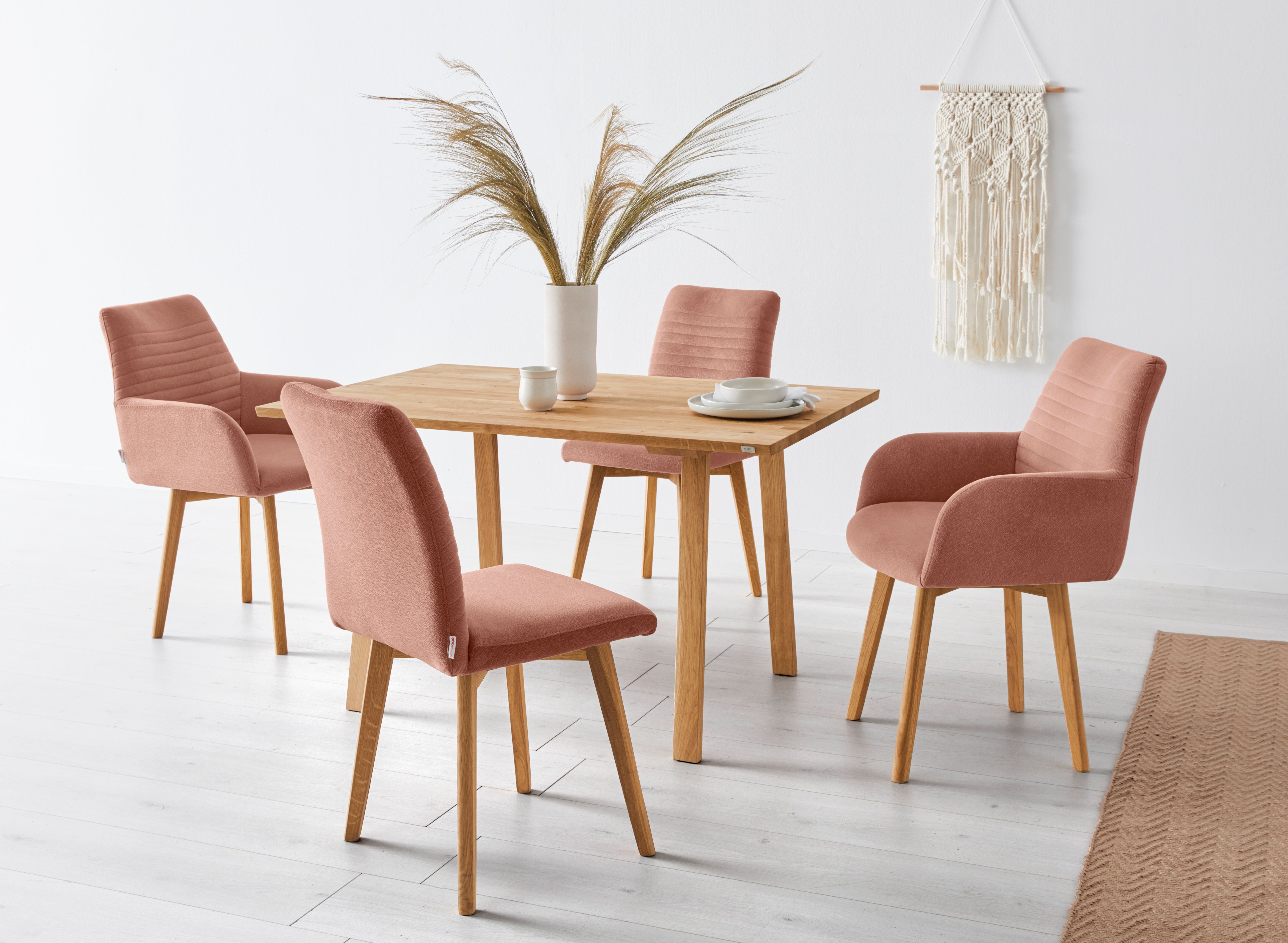 OTTO products Stoel met armleuningen Alessja Bekleding van microvezel, frame van eiken massief hout (set, 2 stuks)