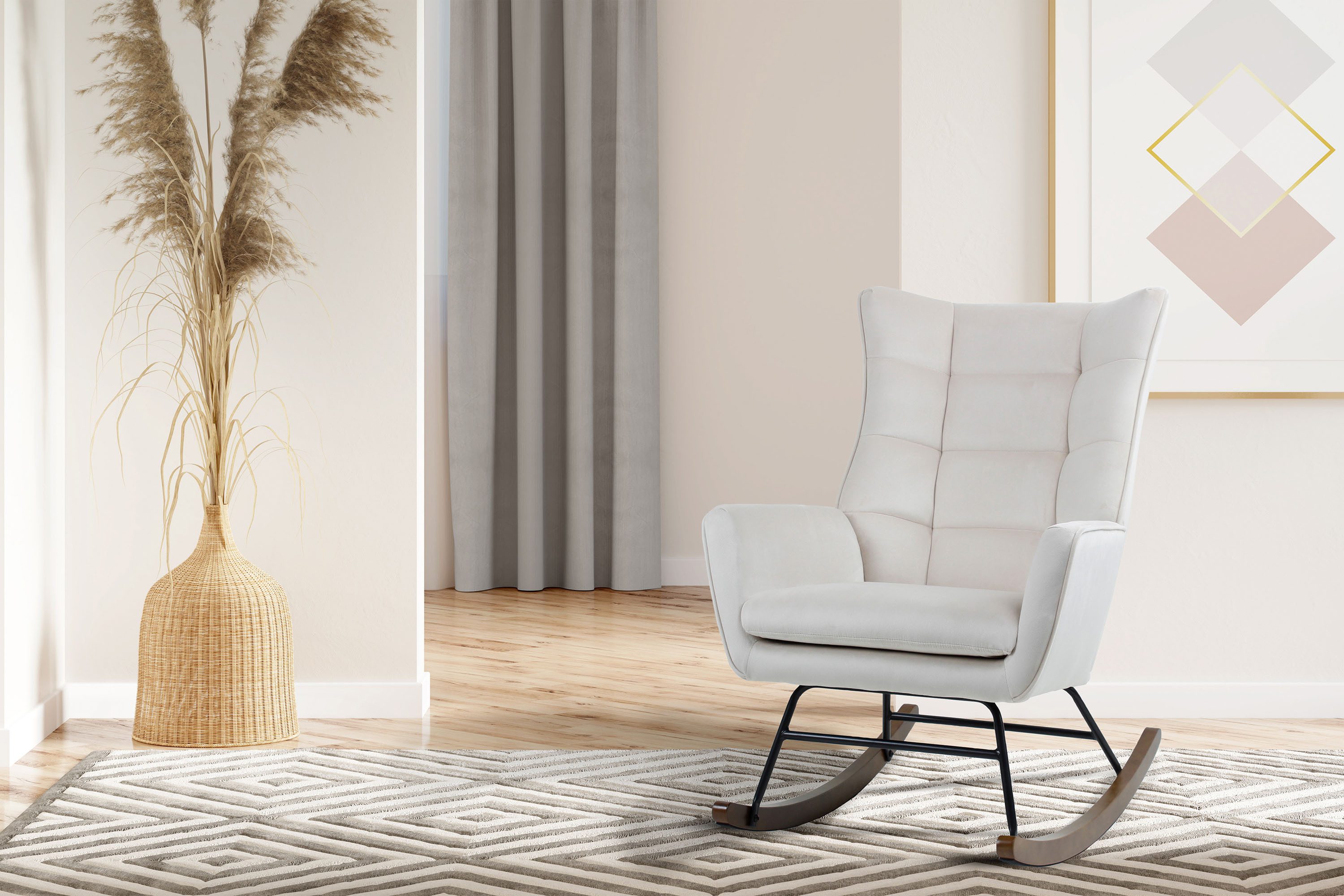 Kayoom Schommelstoel Bryana 125, Relaxstoel om te schommelen, metalen frame met houten slede (1 stuk)