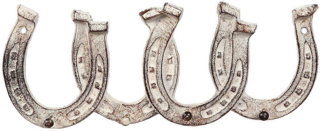 Ambiente Haus Wandhaak Set van 4 haken van gietijzer - hoefijzer (1 stuk) wandkapstokken maat B/H: 30/12 cm wit