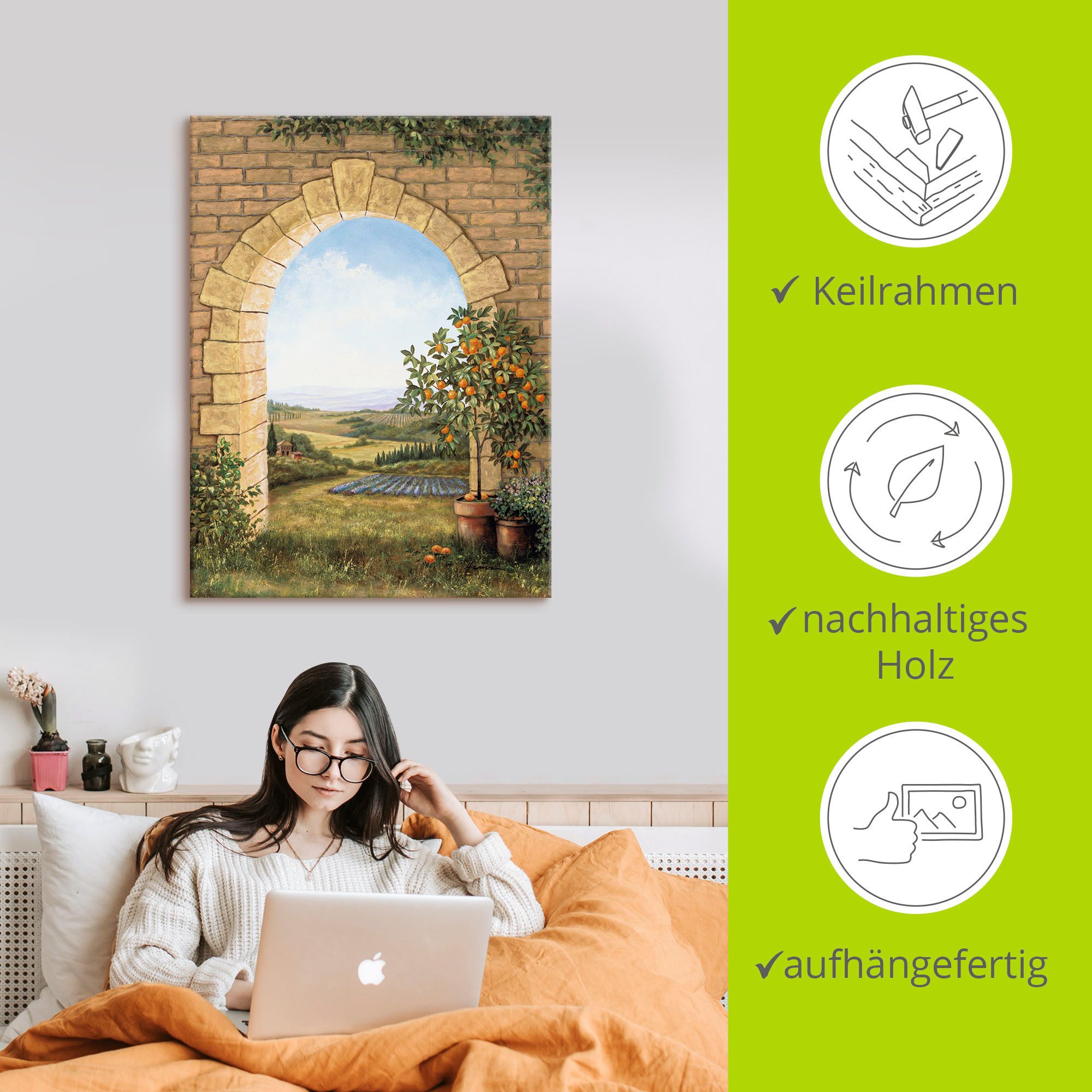 Artland Artprint Sinaasappelboompje voor de boog als artprint van aluminium, artprint voor buiten, artprint op linnen, poster, muursticker