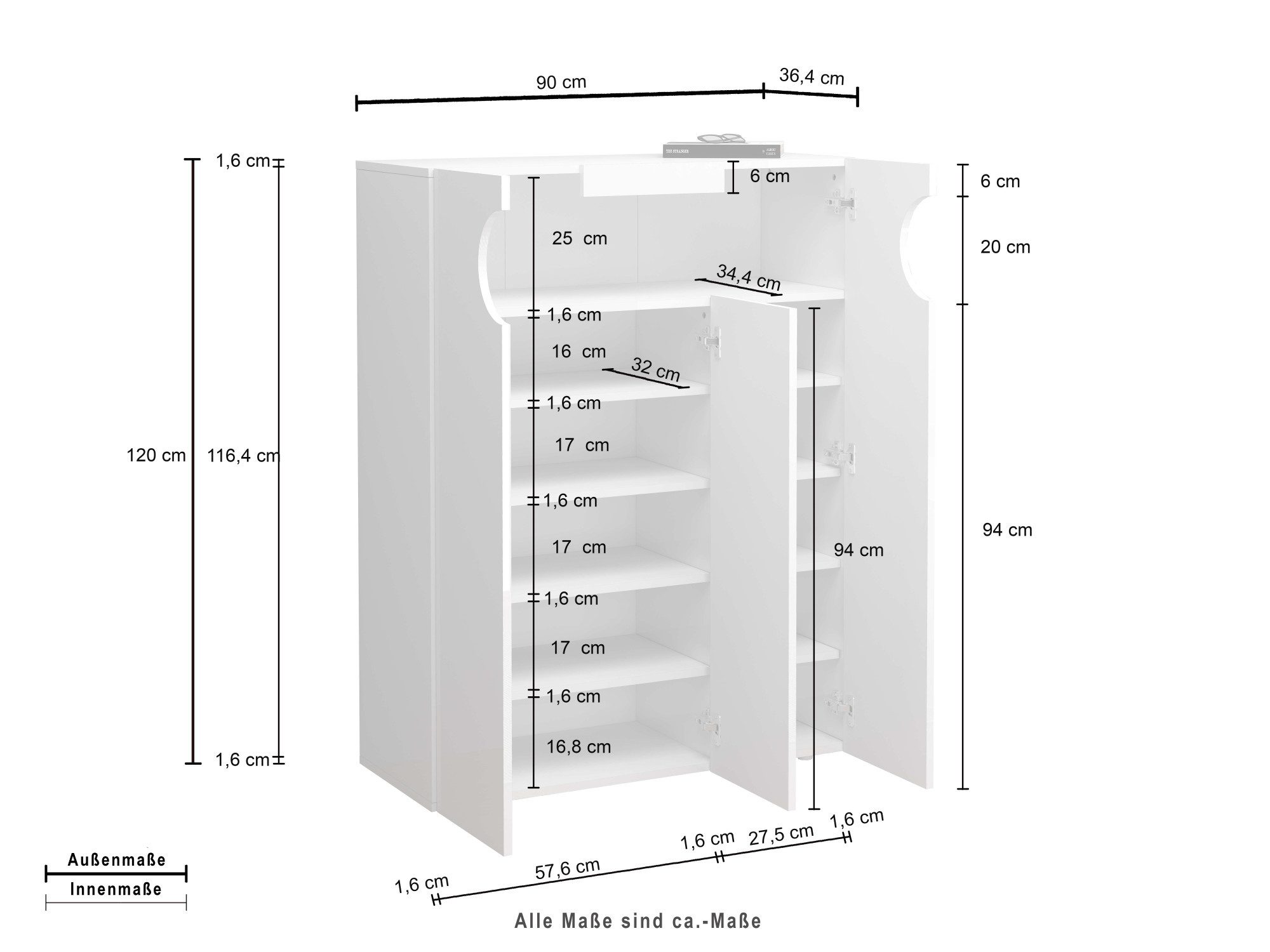INOSIGN Schoenenkast Real, schoenenkast, schoenencommode, schoenenrek, breedte 90 cm