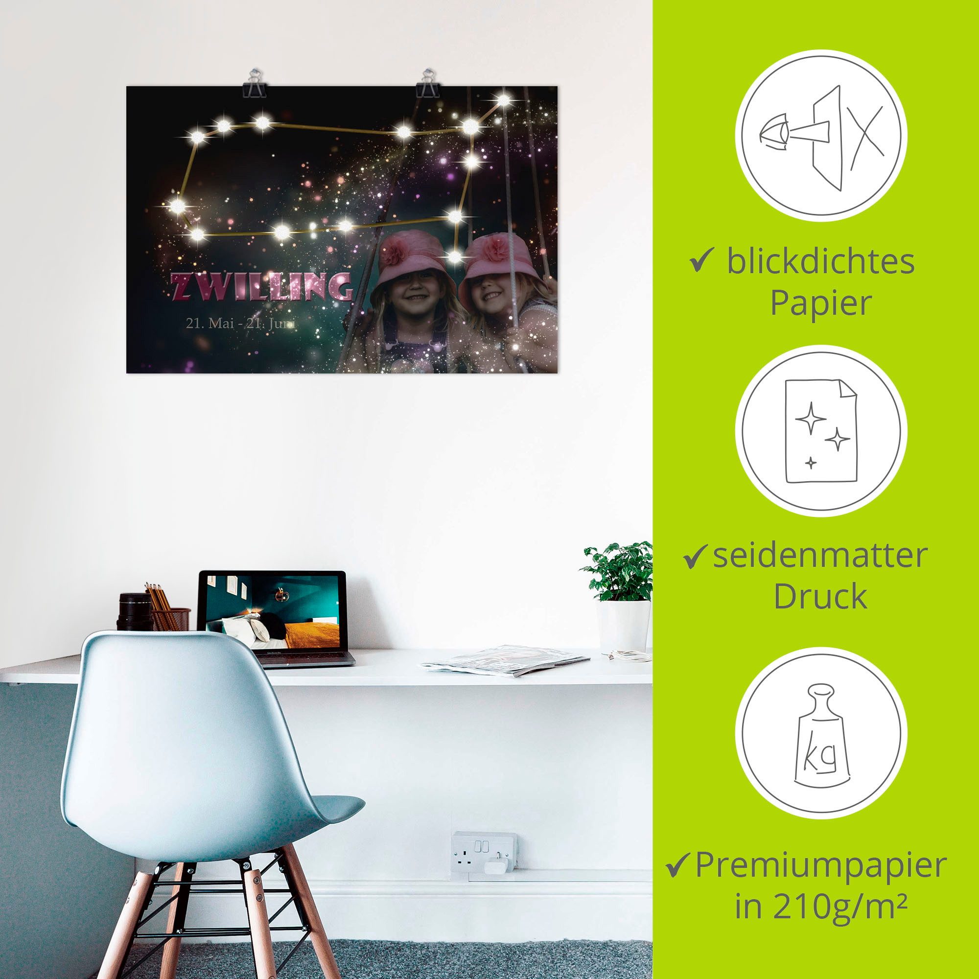 Artland Poster Sterrenbeeld - tweelingen als artprint van aluminium, artprint op linnen, muursticker of poster in verschillende maten
