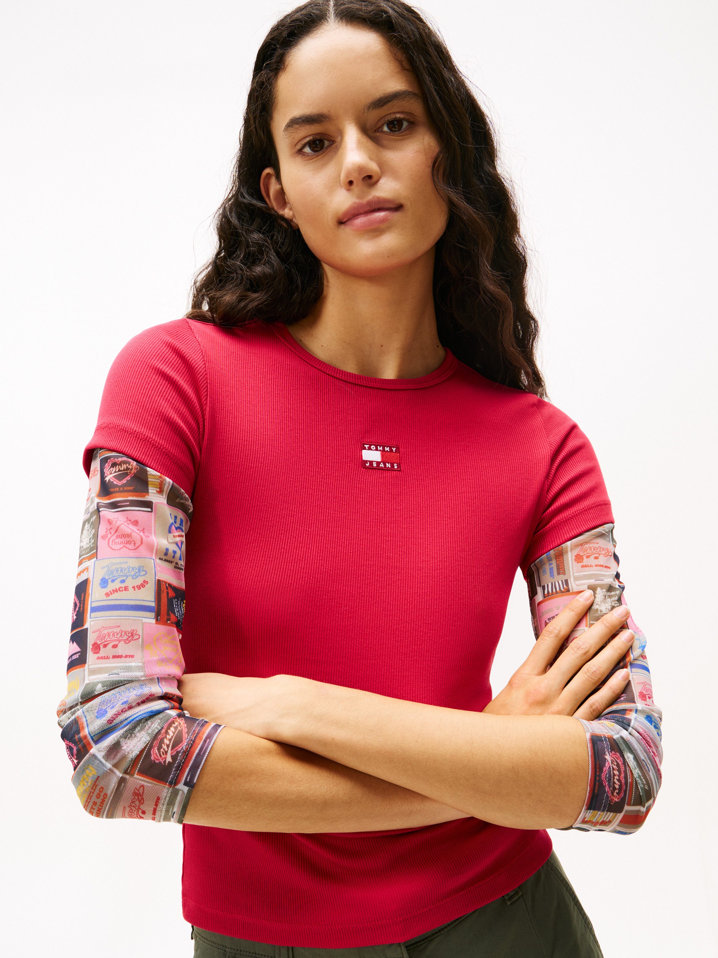 TOMMY JEANS Shirt met korte mouwen TJW SLIM BADGE RIB TEE