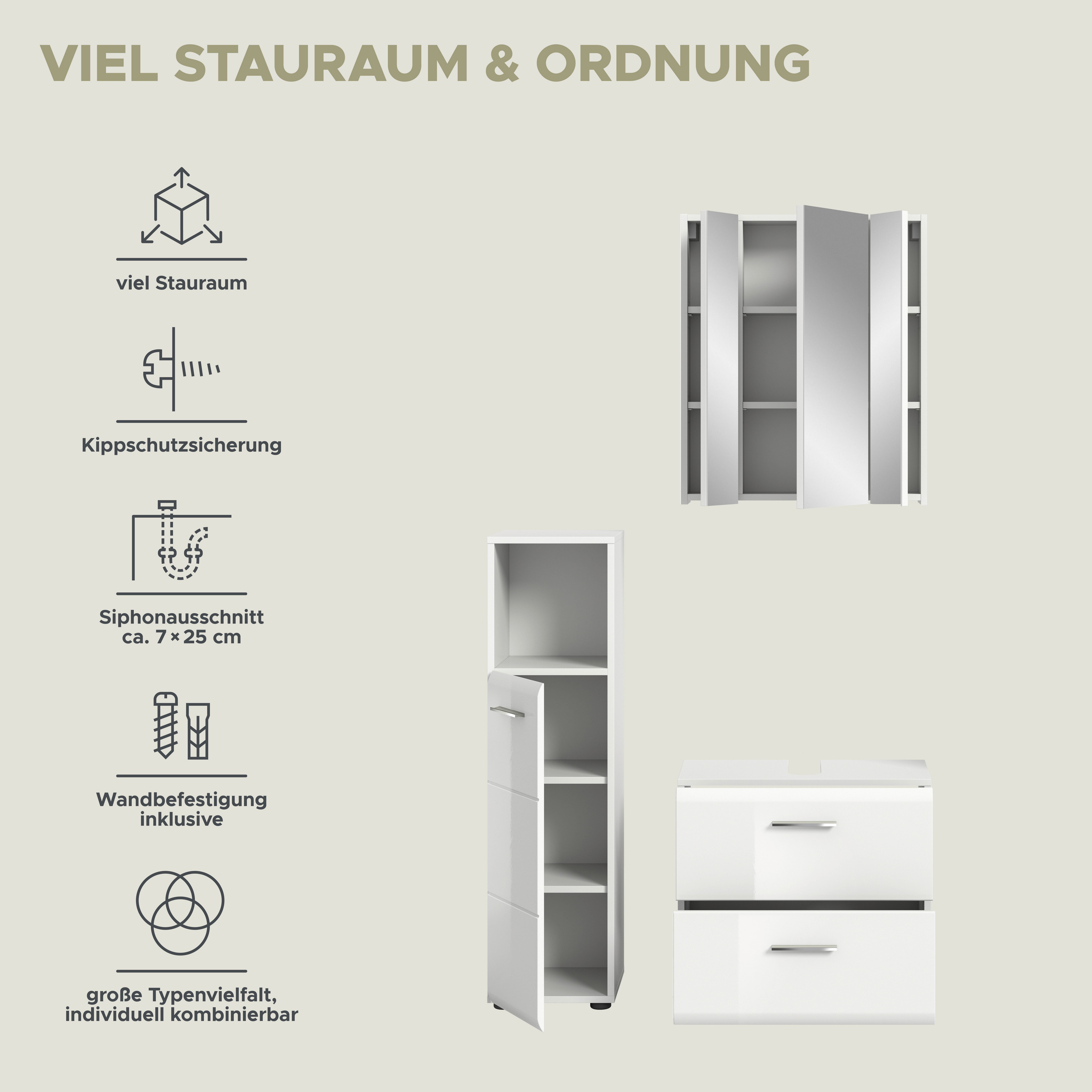 INOSIGN Badmeubelset FLORENZ, TOPSELLER!, 3-delige badcombinatie, hoogwaardige MDF-front