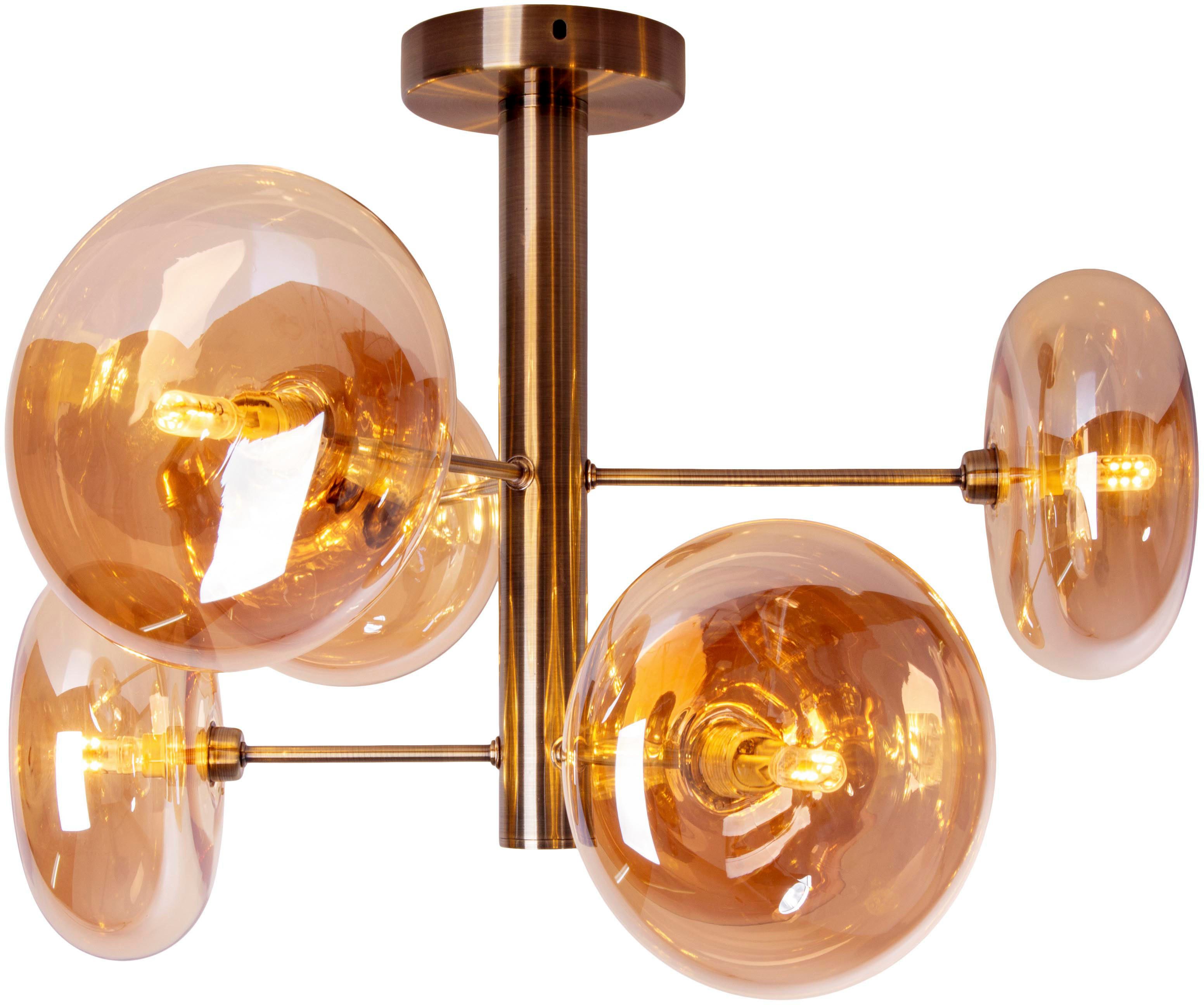 näve Plafondlampen ORION Glazen kappen, 6-armig G9, excl. lichtbronnen, messing-mat, D: 53cm (1 stuk)