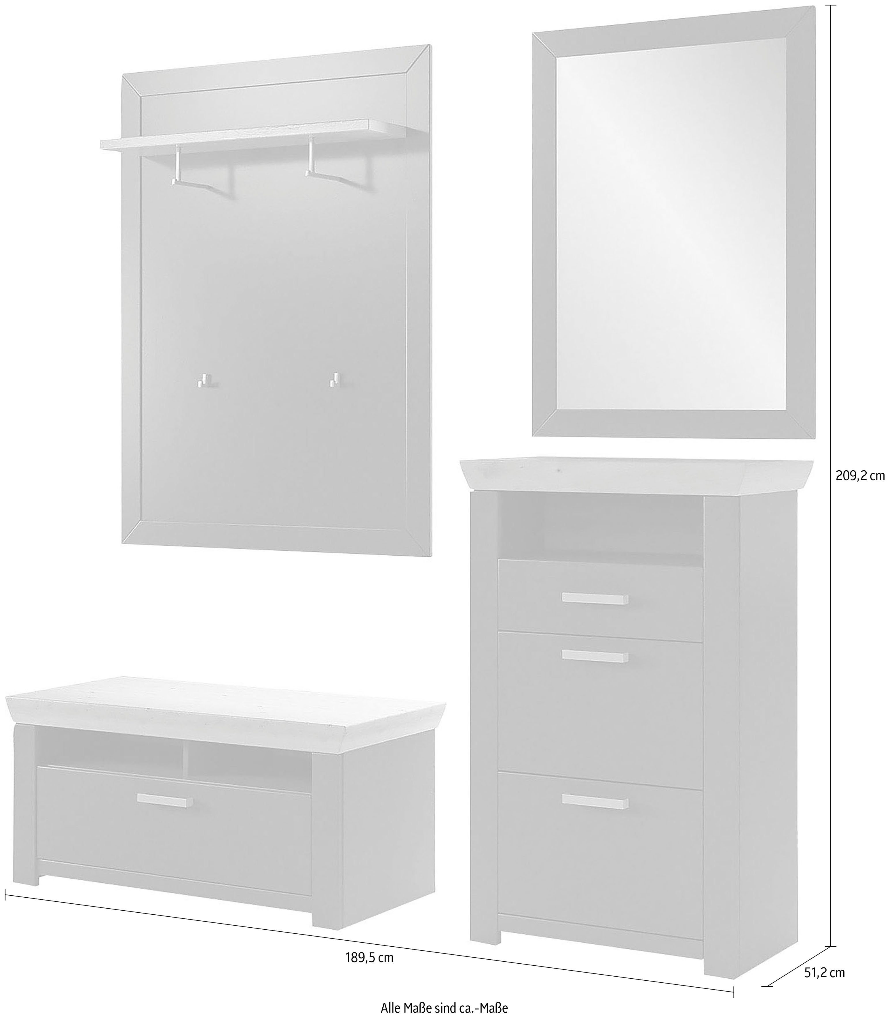 set one by Musterring Halmeubelset GA York Kombi 70 met garderobe paneel en spiegel (set, 4-delig)