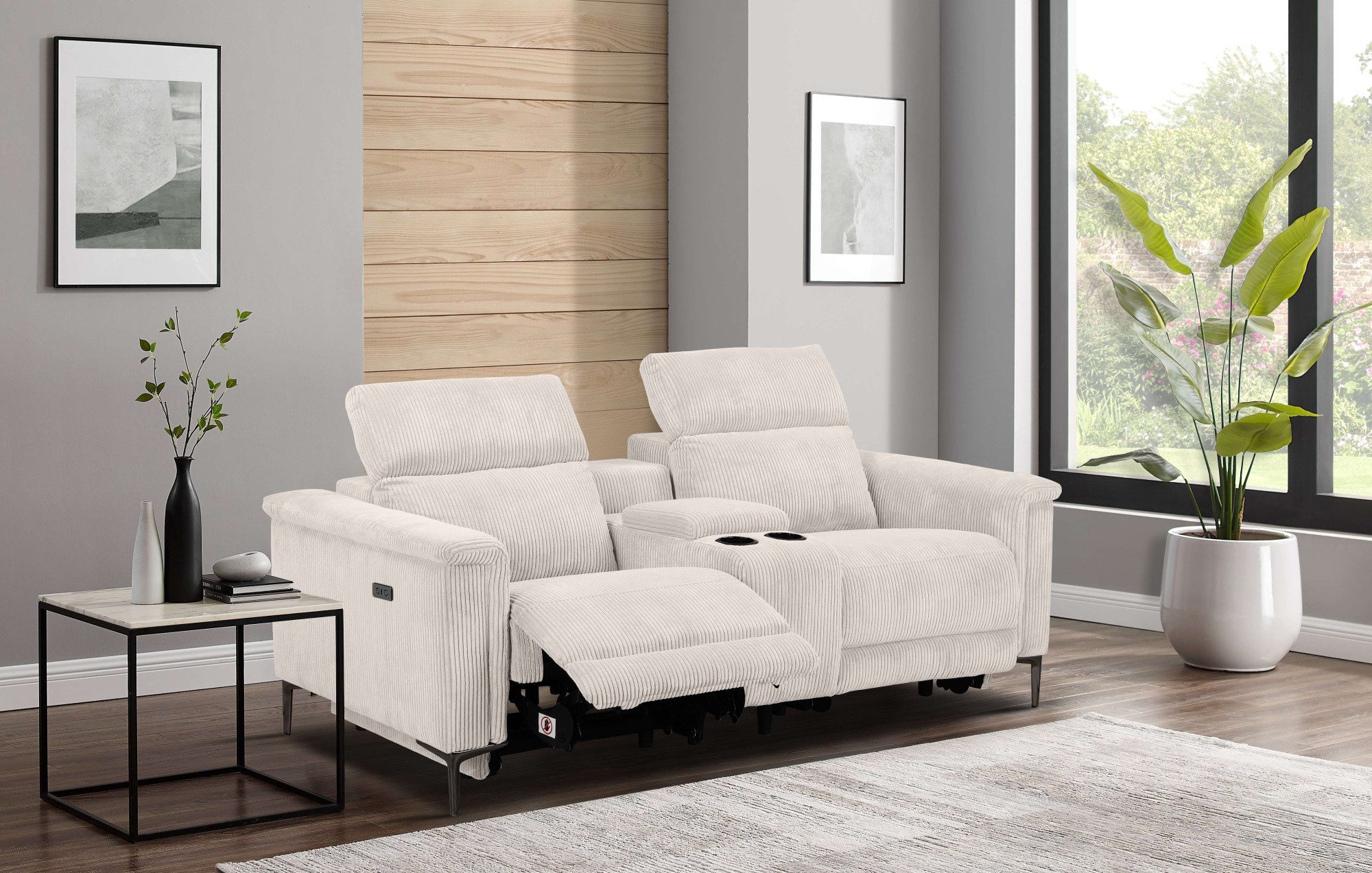Places of Style 2-zitsbank Lund in cord, 2-zits bioscoopbank, tv-fauteuil, multimedia-sofa, USB-A met elektrische of handmatige relaxfunctie, bekerhouder en opbergruimte