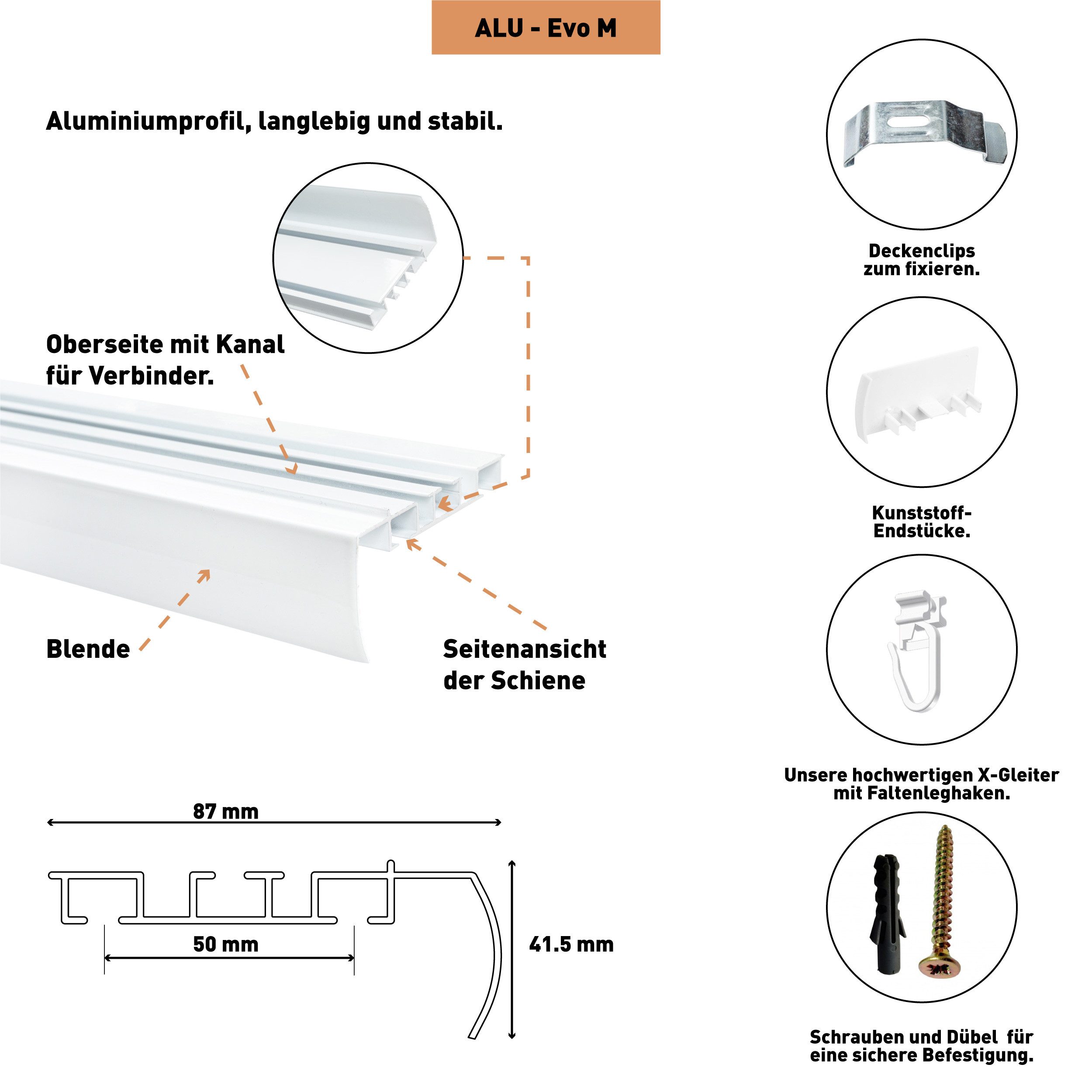 SN DECO GROUP Gordijnrail Objectrail EVO-M 2-lijnig met geïntegreerde afdekking (1 stuk)