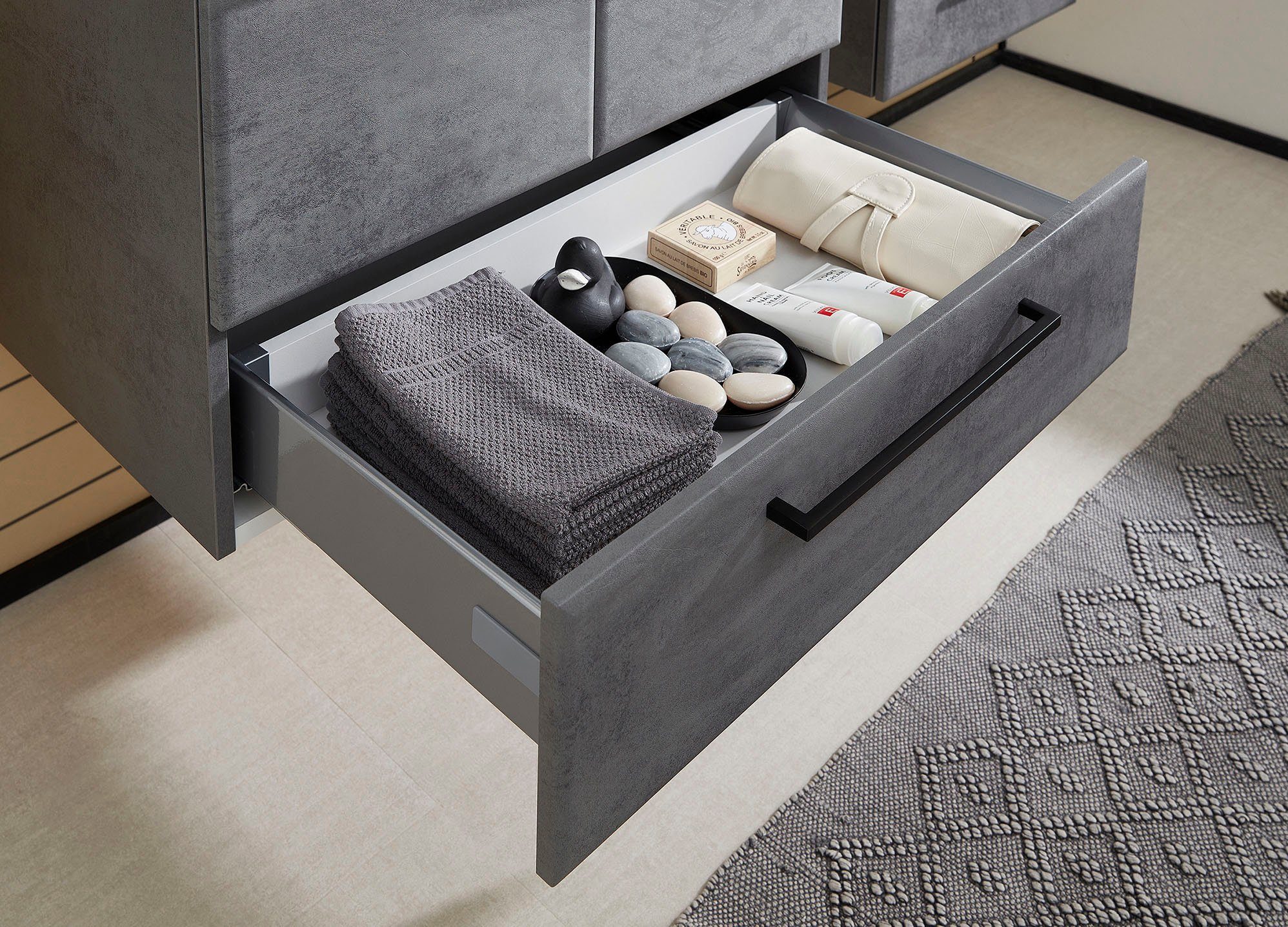 Saphir Badkamerserie Quickset 945 keramieken wastafelonderkast met onderkast, 75 cm breed Wastafelmeubel, 2 deuren, 1 lade, inclusief deurdemper, wastafelonderkast set (1 stuk)