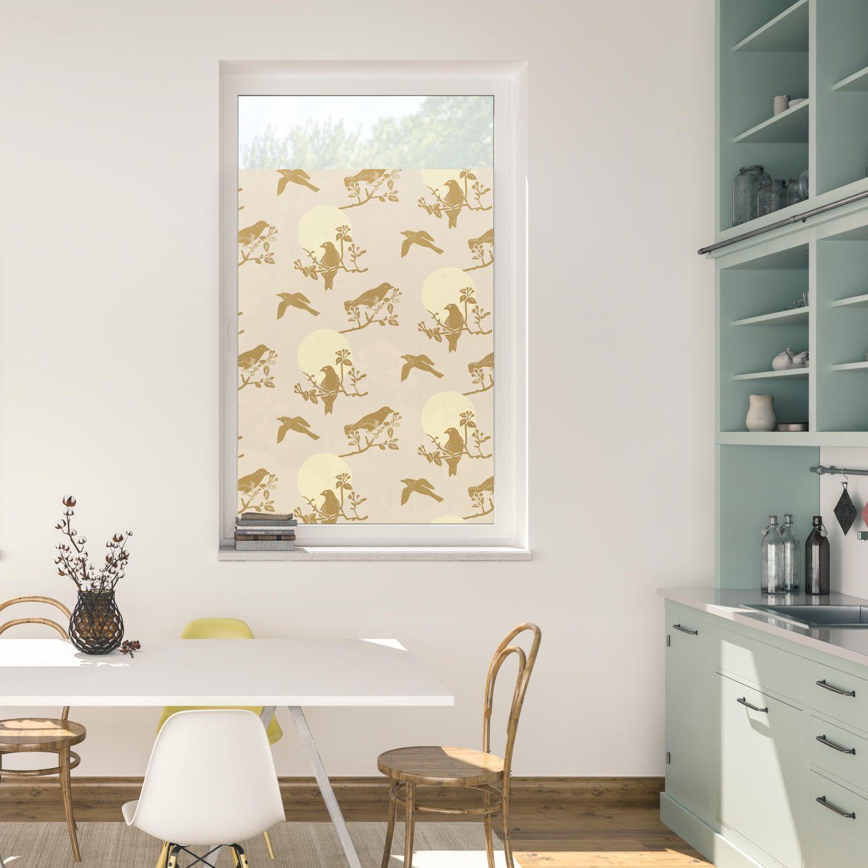 LICHTBLICK Raamfolie zelfklevend, bescherming tegen inkijk, Moon Birds - beige (1 stuk)