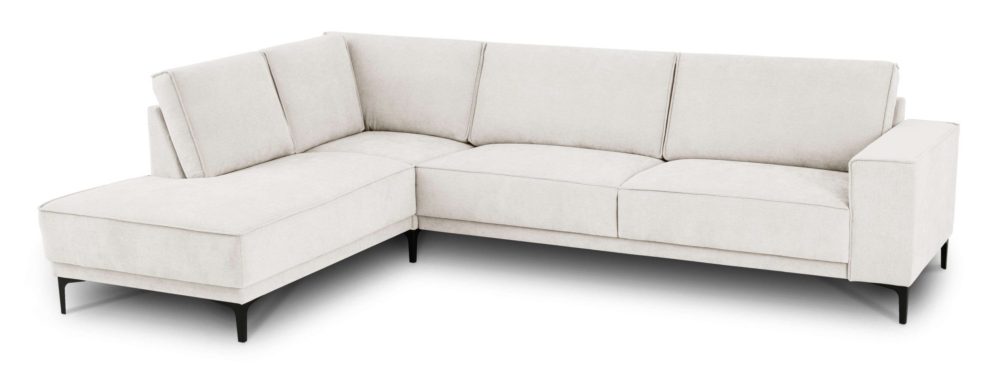 Places of Style Hoekbank Oland, structuur, platweefsel, luxe microvezel, bouclé L-vorm, 289 cm, golfondersteuning, Scandinavisch ontwerp, metalen poten